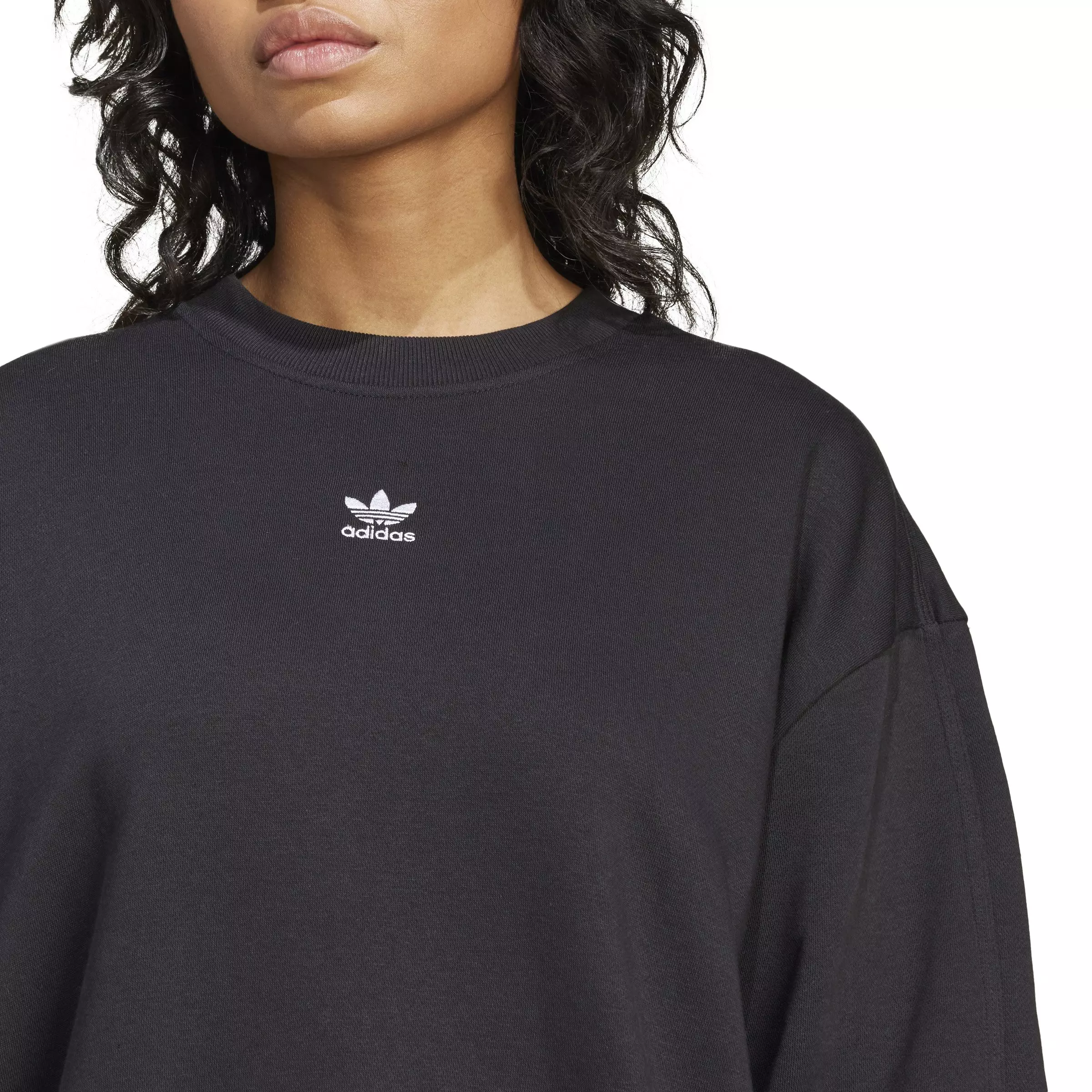 adidas Originals Women's Essentials Fleece Long Oversized Crew Sweatshirt - Black - BLACK