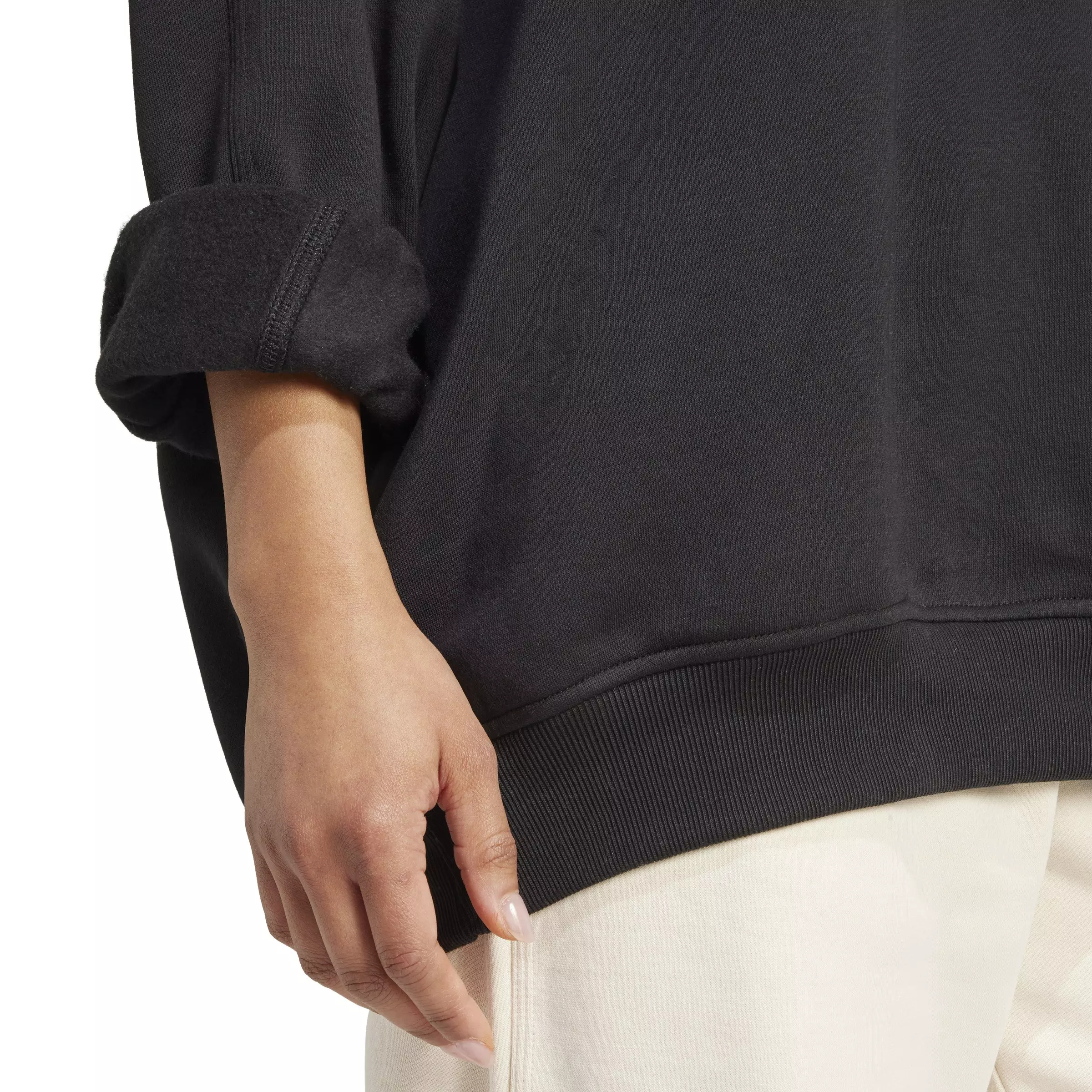 adidas Originals Women's Essentials Fleece Long Oversized Crew Sweatshirt -Black - BLACK