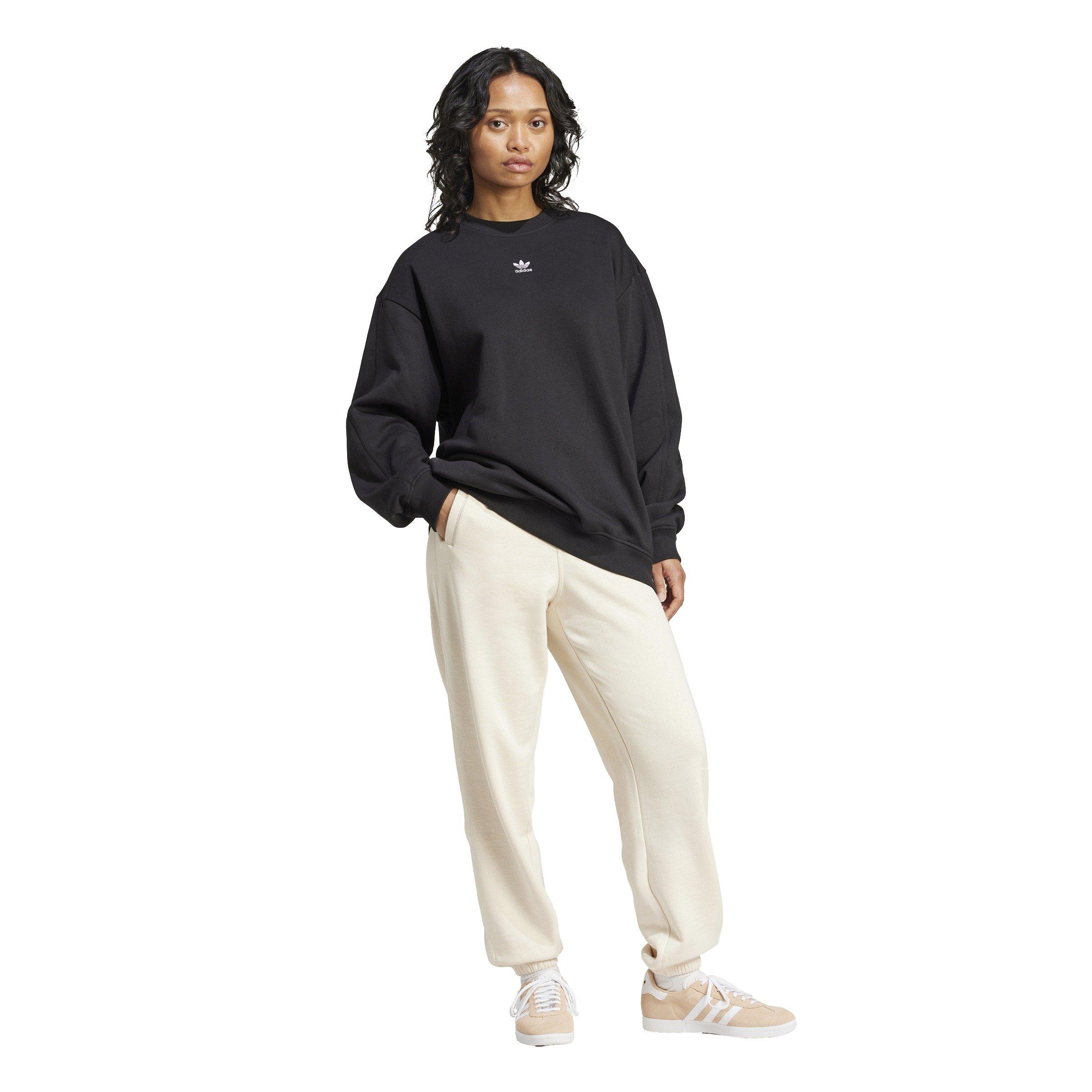 adidas Originals Women's Essentials Fleece Long Oversized Crew Sweatshirt - Black - BLACK Thumbnail View 5