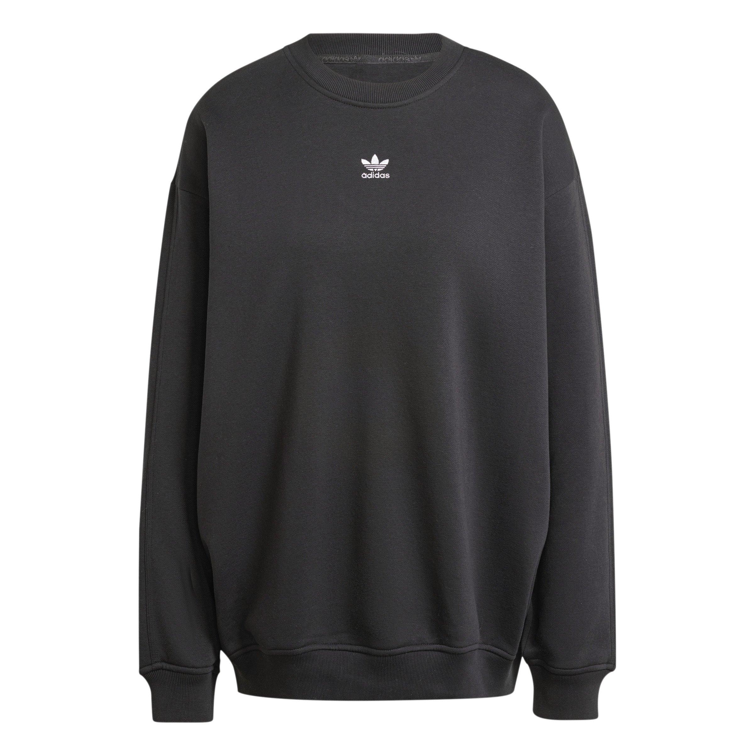 adidas Originals Women's Essentials Fleece Long Oversized Crew Sweatshirt - Black - BLACK Thumbnail View 4