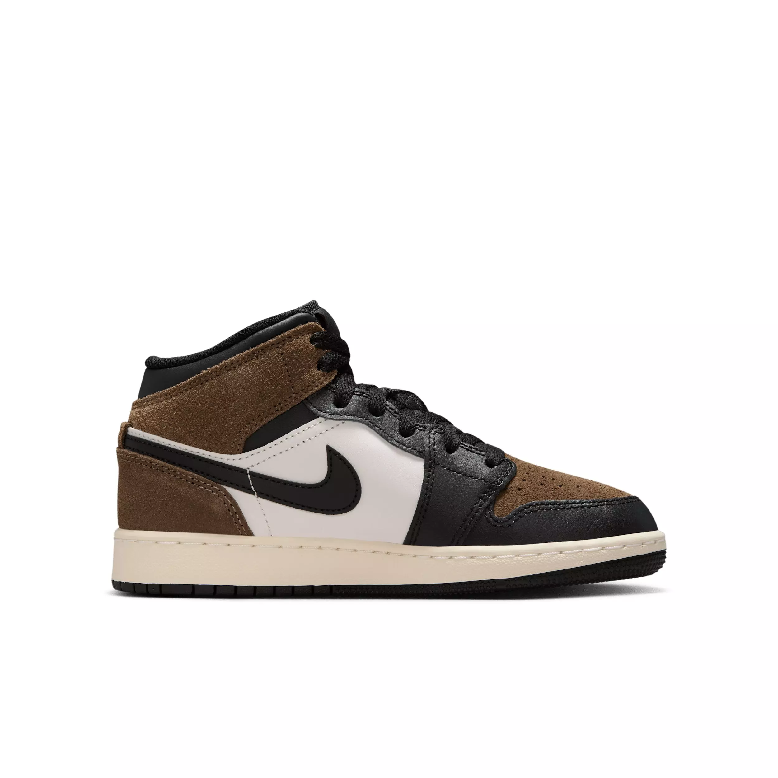 Jordan 1 Mid "Black/Palomino/University Red/Phantom" Grade School Boys' Shoe - BLACK/PALOMINO/RED/PHANTOM