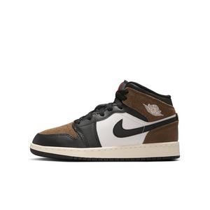 Jordan 1 Mid "Black/Palomino/University Red/Phantom" Grade School Boys' Shoe - BLACK/PALOMINO/RED/PHANTOM