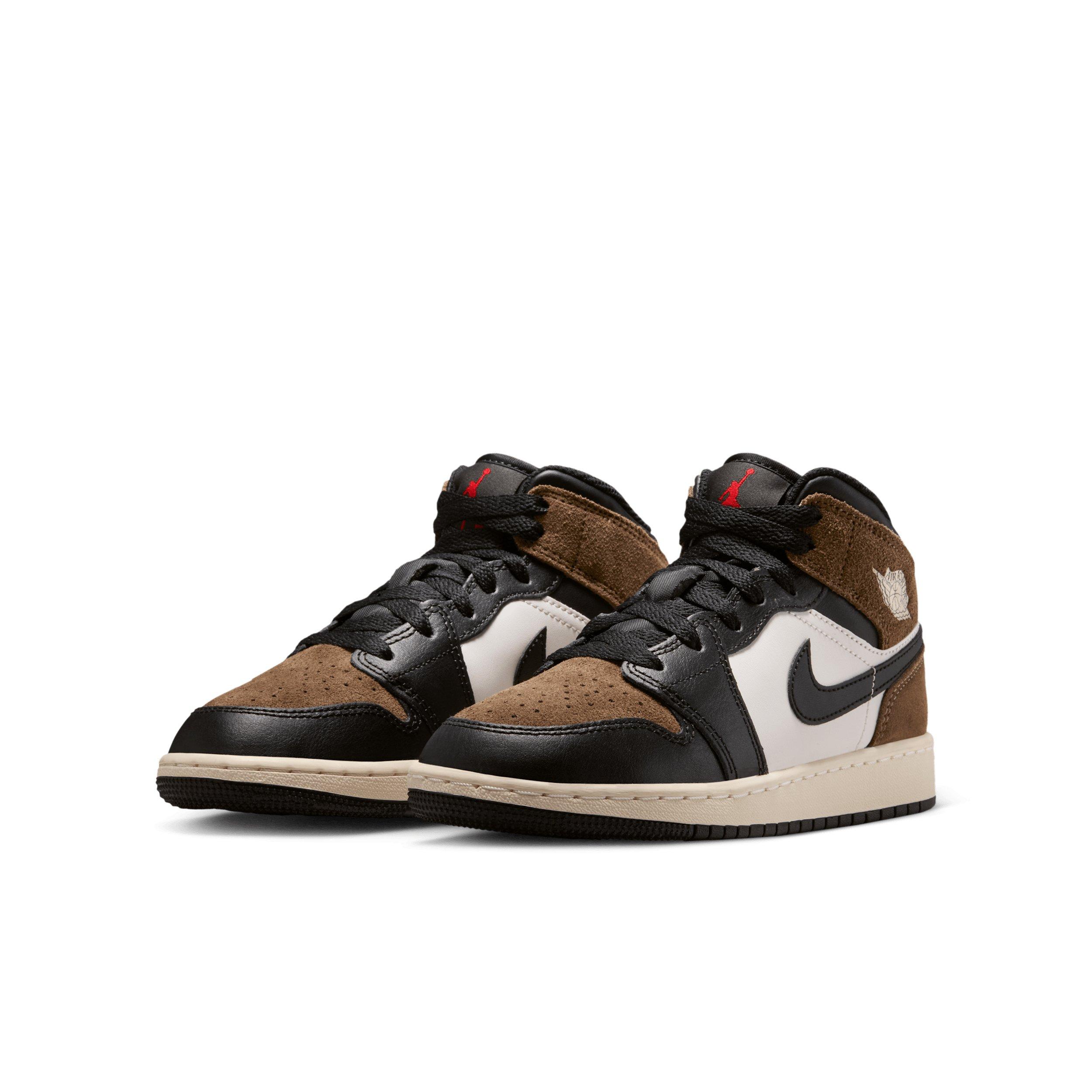 Jordan 1 Mid "Black/Palomino/University Red/Phantom" Grade School Boys' Shoe - BLACK/PALOMINO/RED/PHANTOM
