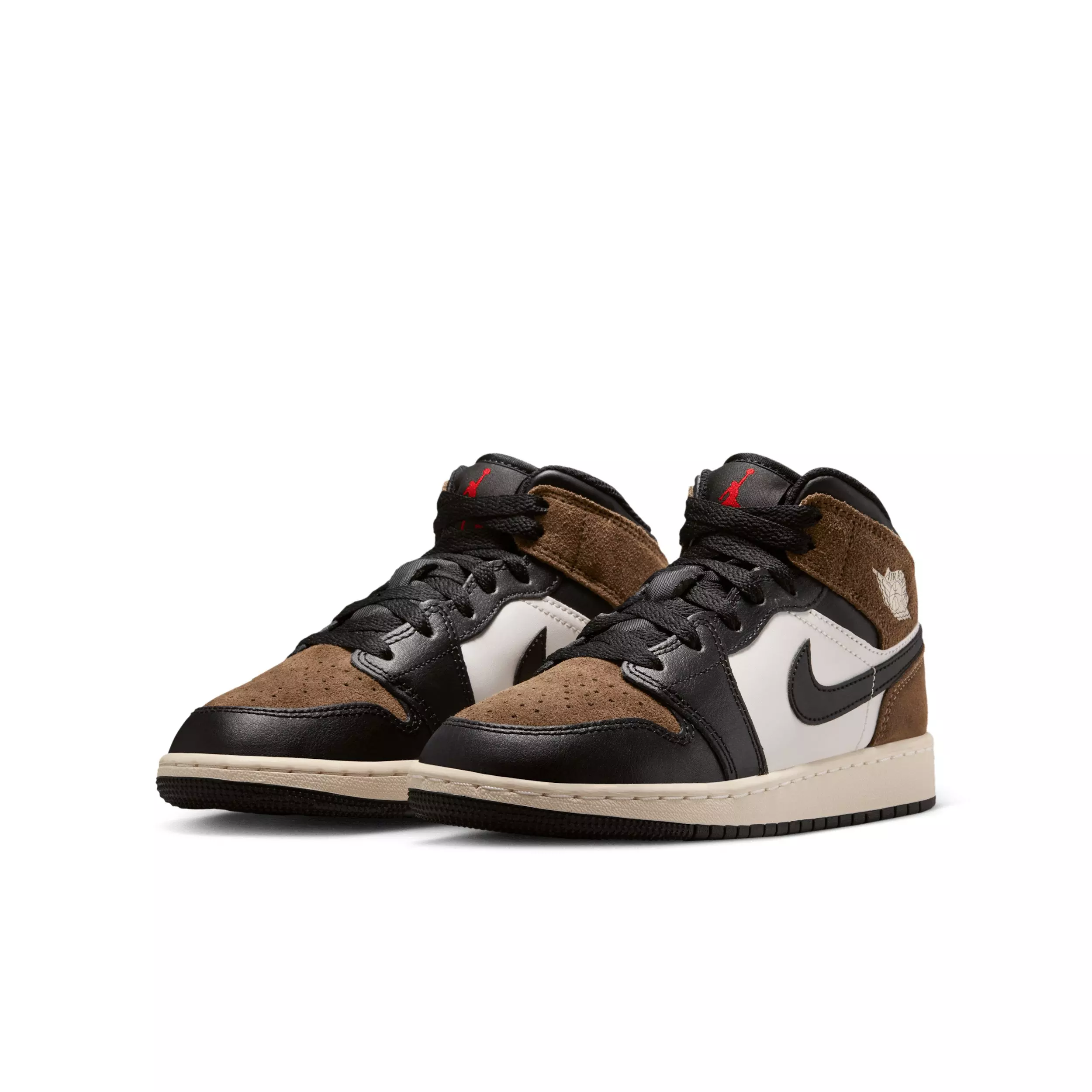 Jordan 1 Mid "Black/Palomino/University Red/Phantom" Grade School Boys' Shoe - BLACK/PALOMINO/RED/PHANTOM