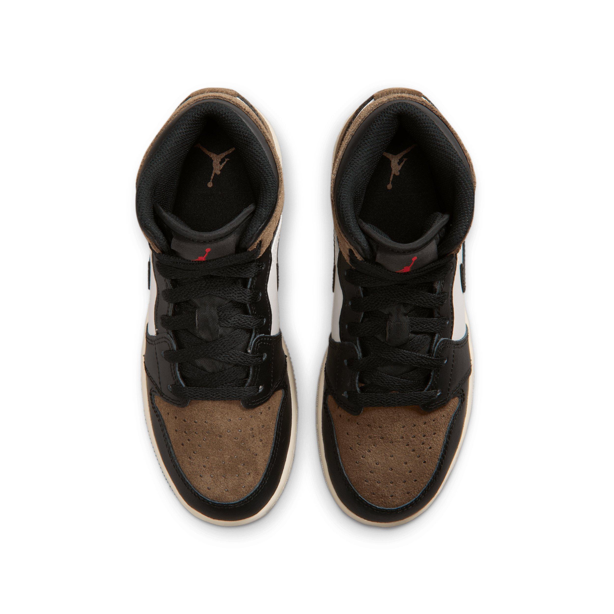 Jordan 1 Mid "Black/Palomino/University Red/Phantom" Grade School Boys' Shoe - BLACK/PALOMINO/RED/PHANTOM