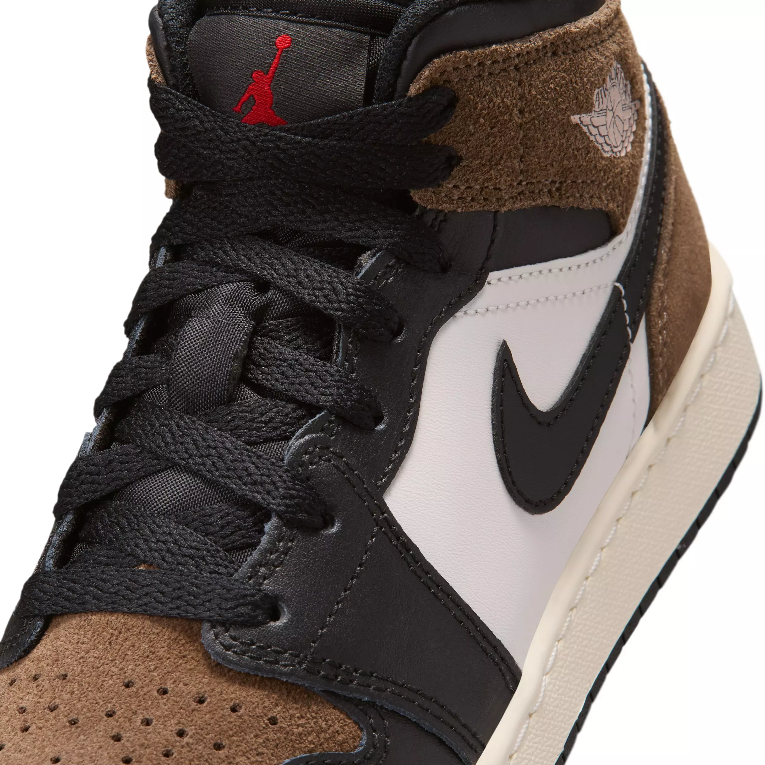 Jordan 1 Mid "Black/Palomino/University Red/Phantom" Grade School Boys' Shoe - BLACK/PALOMINO/RED/PHANTOM