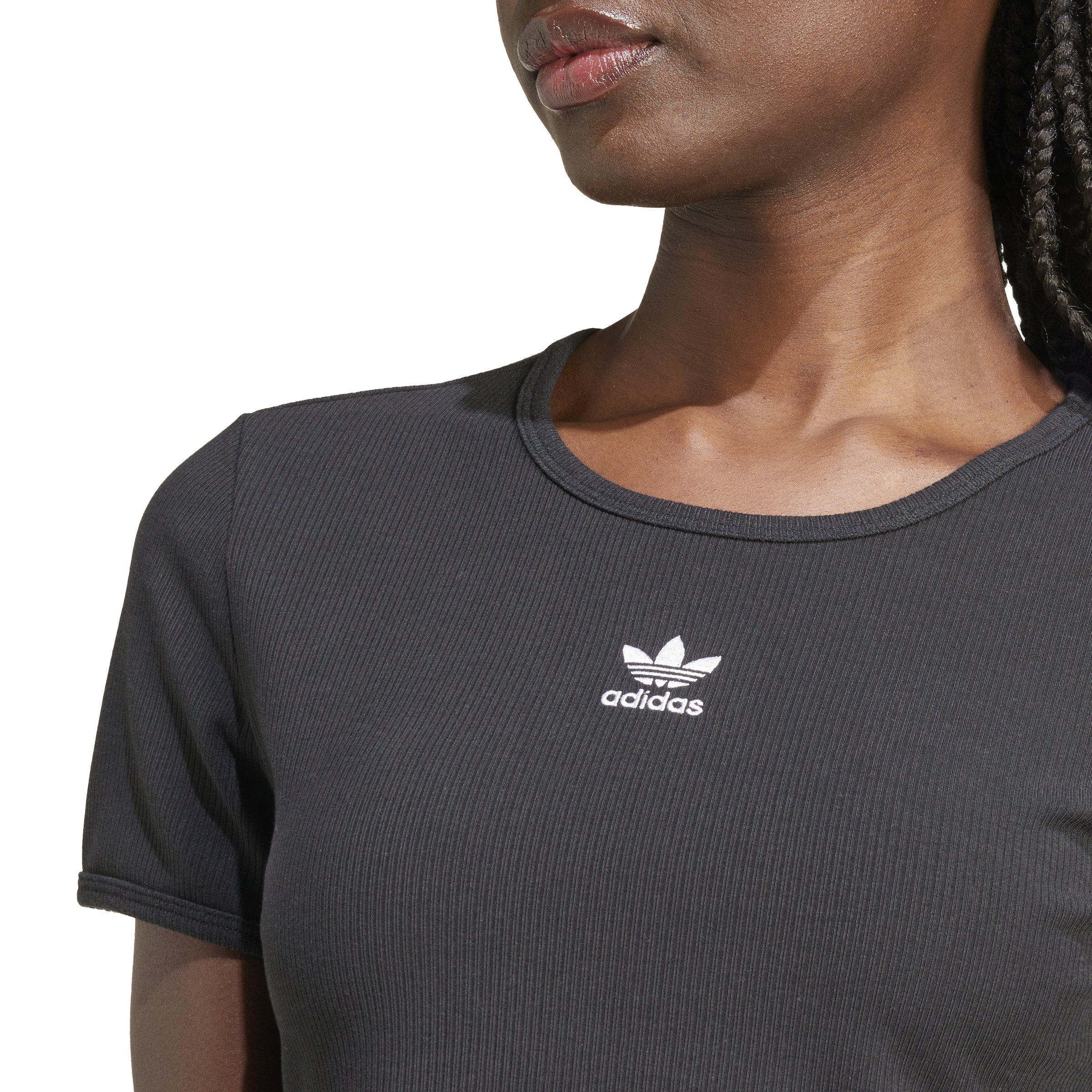 adidas Originals Women's Essentials Ribbed T-Shirt -Black - BLACK Thumbnail View 3
