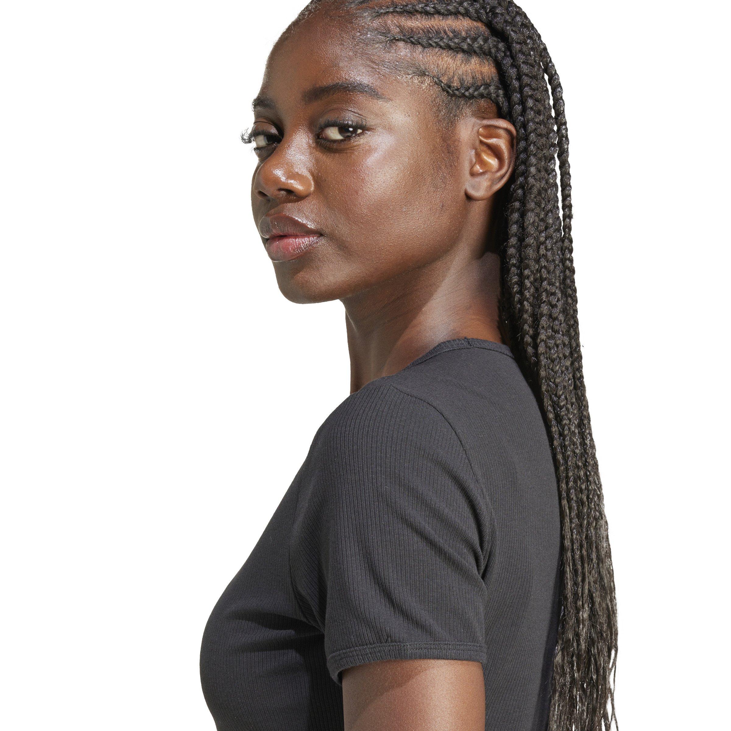 adidas Originals Women's Essentials Ribbed T-Shirt -Black - BLACK Thumbnail View 4