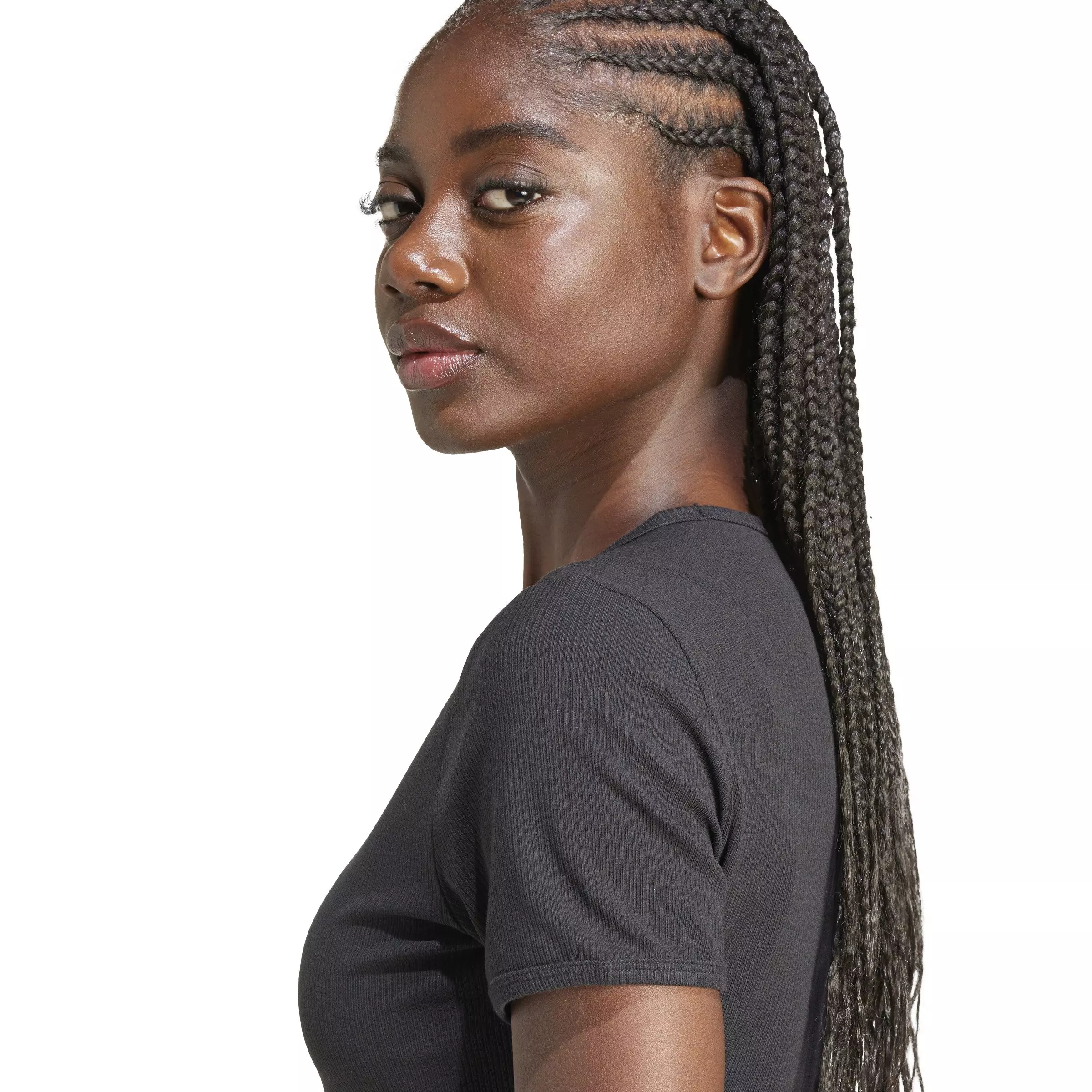 adidas Originals Women's Essentials Ribbed T-Shirt -Black - BLACK