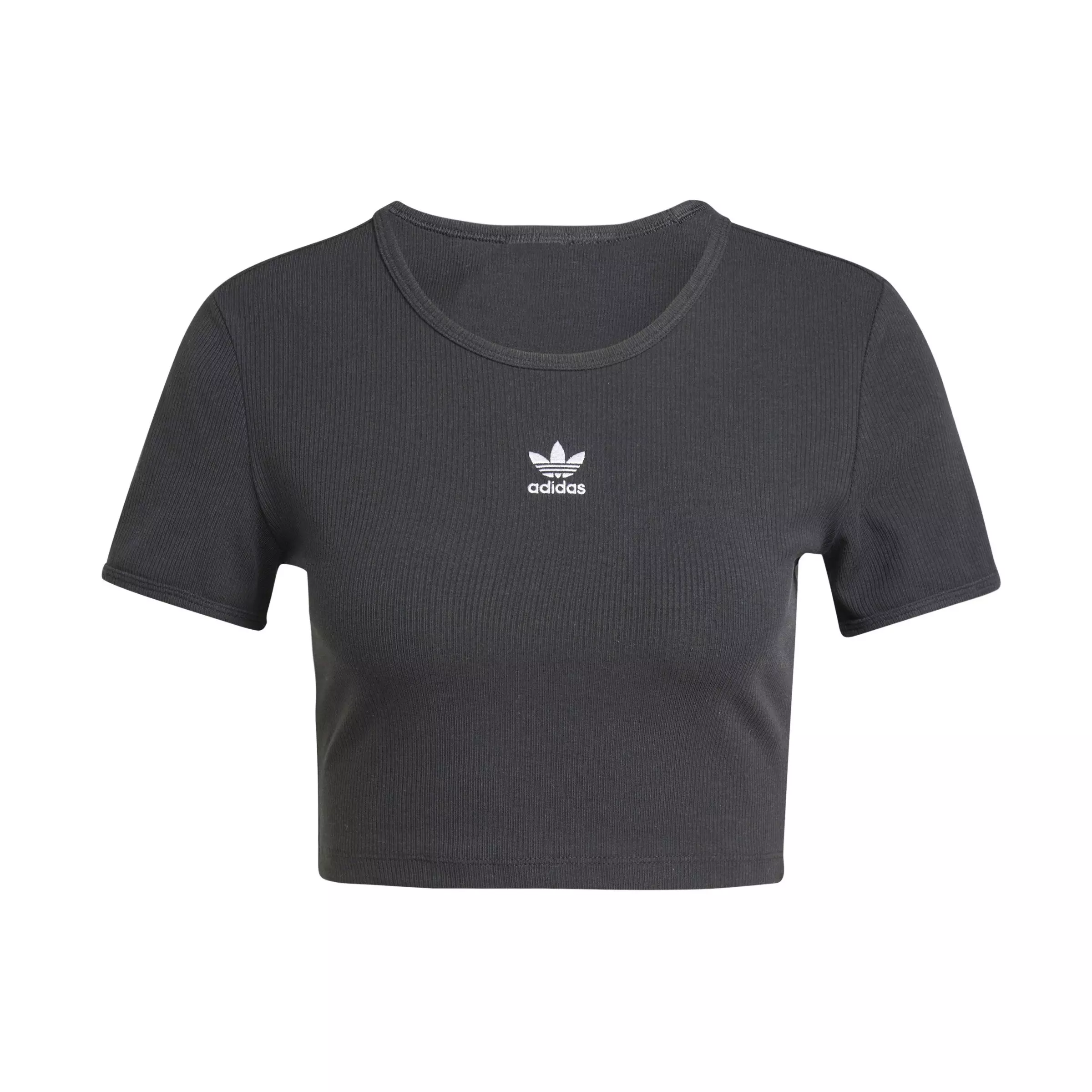 adidas Originals Women's Essentials Ribbed T-Shirt -Black - BLACK