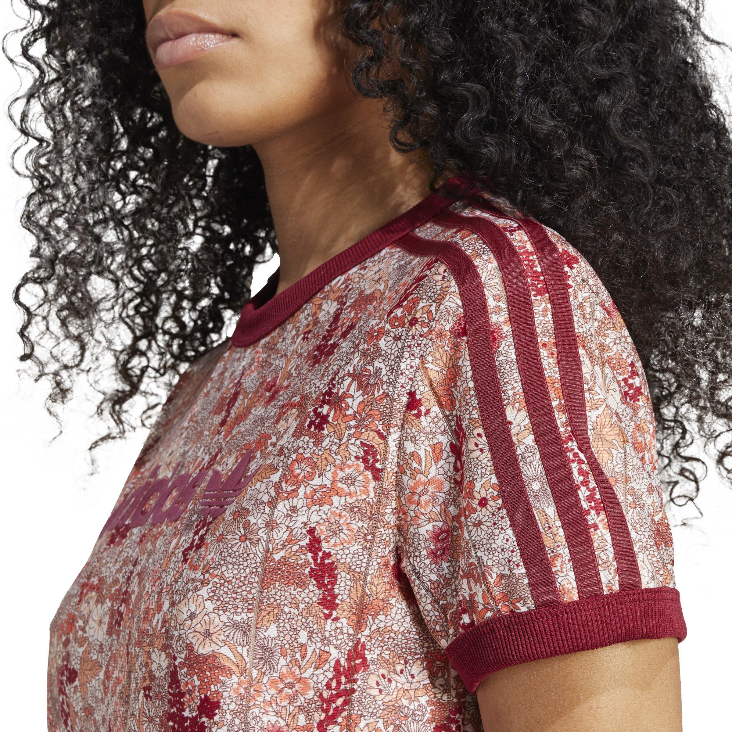 adidas Originals x Liberty​ London Women's Tonal Cali Tee -Burgundy/Multi - BURGUNDY/MULTI Thumbnail View 3
