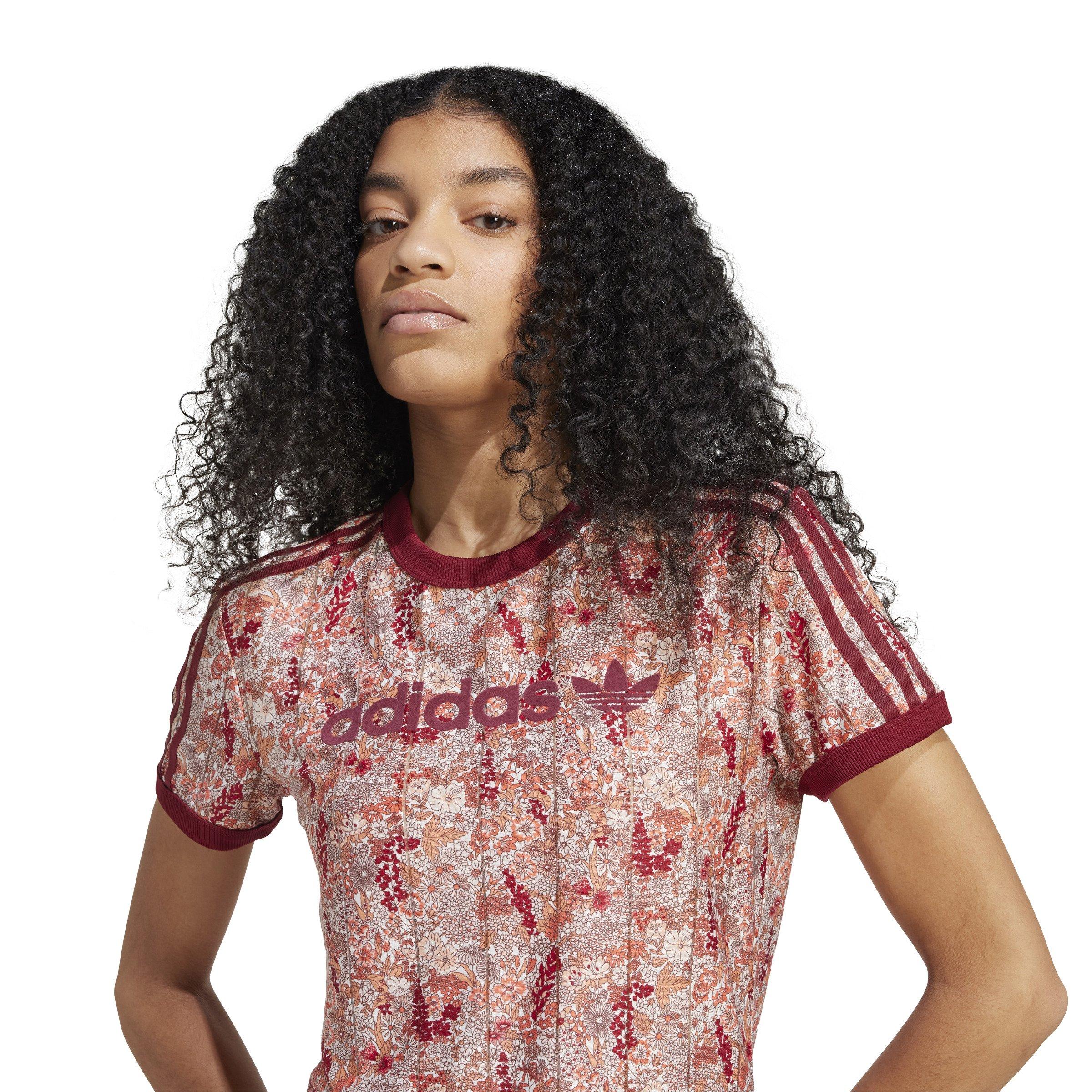 adidas Originals x Liberty​ London Women's Tonal Cali Tee -Burgundy/Multi - BURGUNDY/MULTI Thumbnail View 4