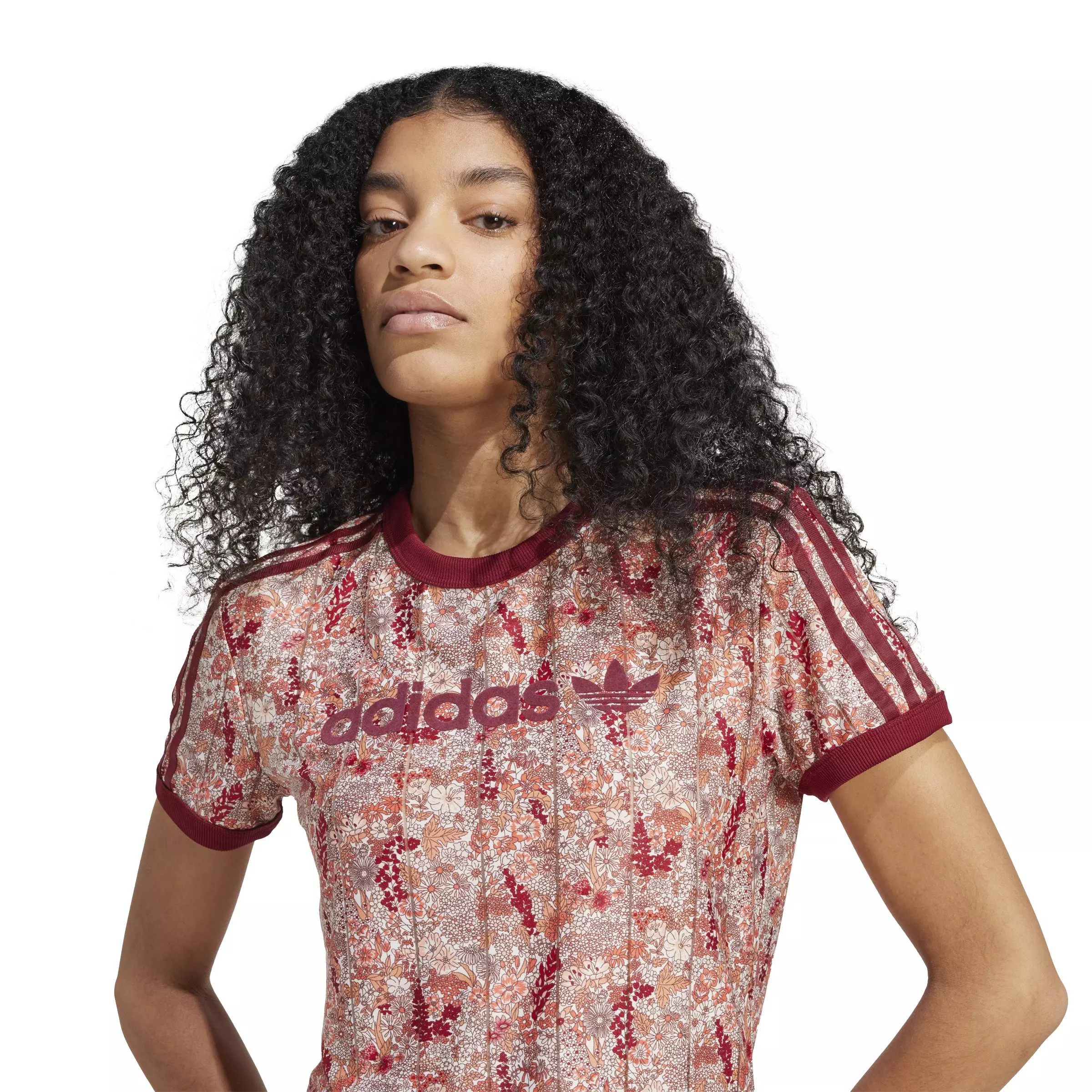 adidas Originals x Liberty​ London Women's Tonal Cali Tee -Burgundy/Multi - BURGUNDY/MULTI