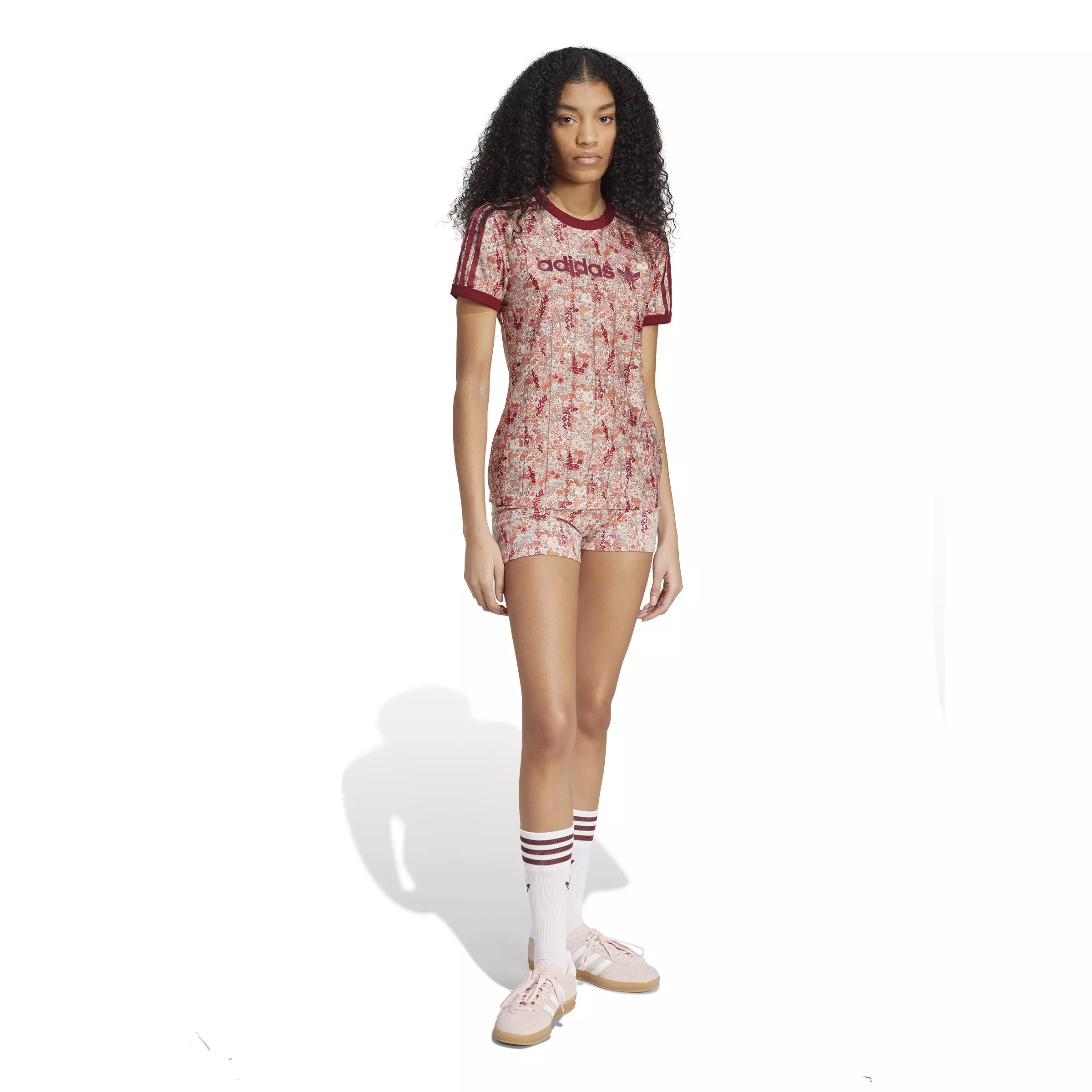 adidas Originals x Liberty​ London Women's Tonal Cali Tee -Burgundy/Multi - BURGUNDY/MULTI