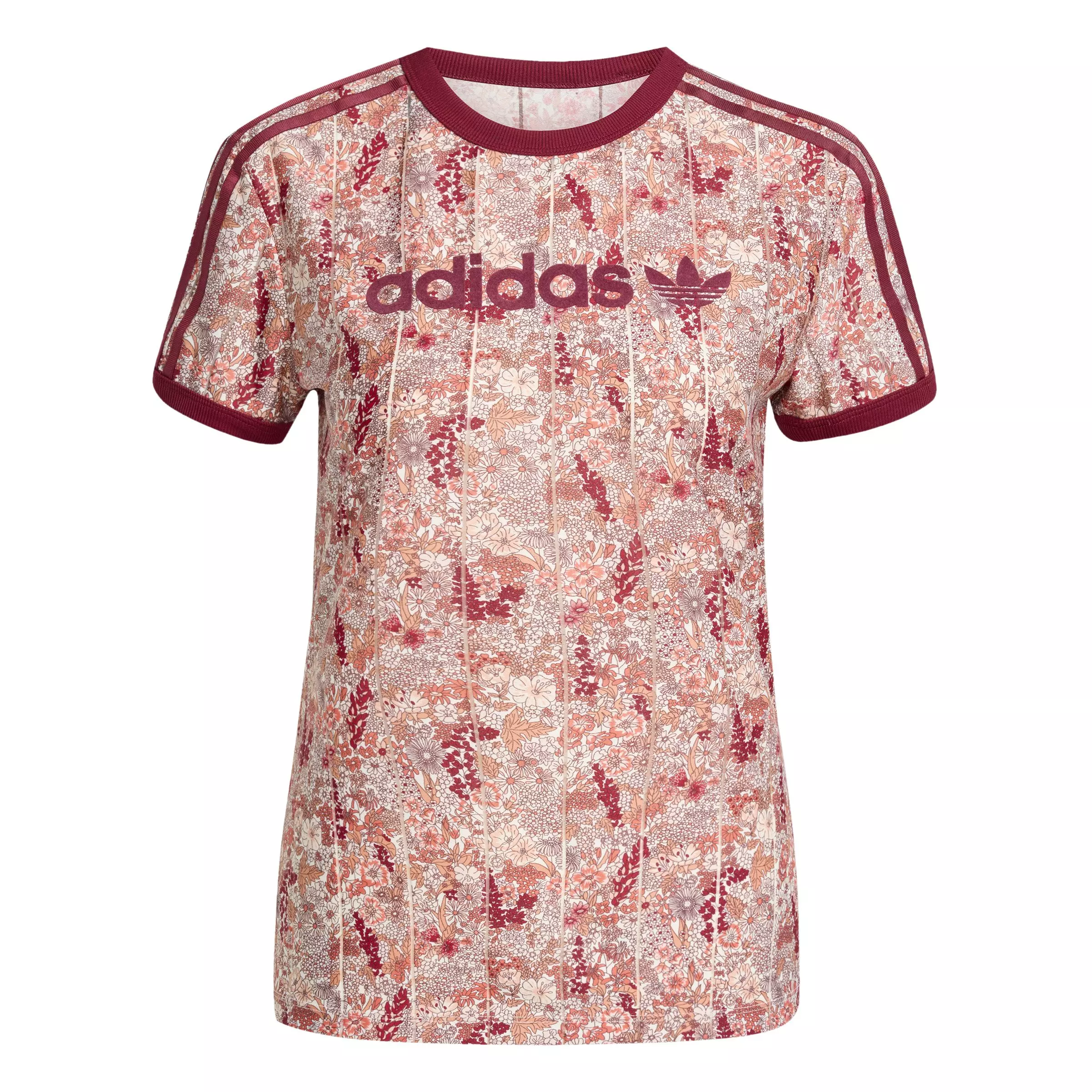 adidas Originals x Liberty​ London Women's Tonal Cali Tee -Burgundy/Multi - BURGUNDY/MULTI