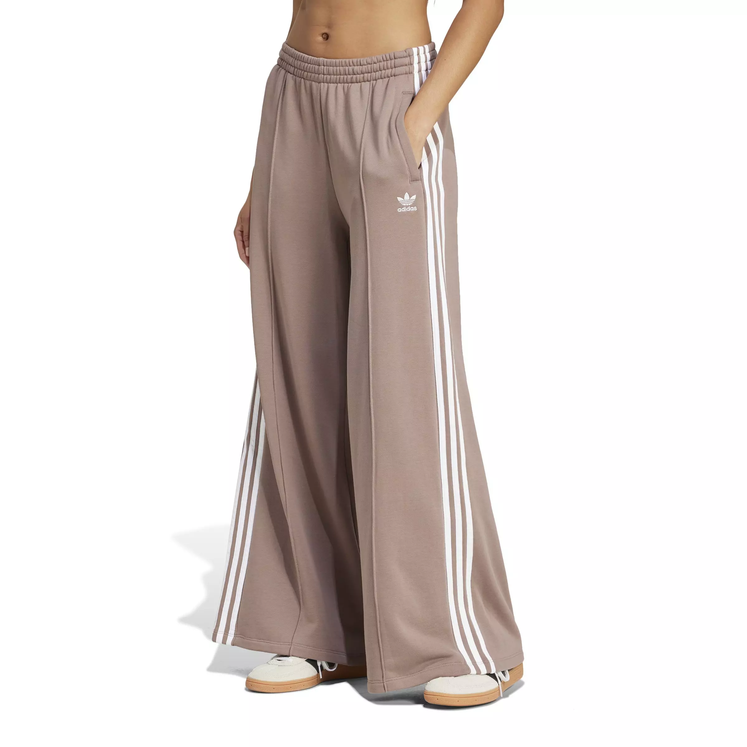 adidas Originals Women's 3-Stripes Loose French Terry Wide Leg Joggers -Brown - BROWN