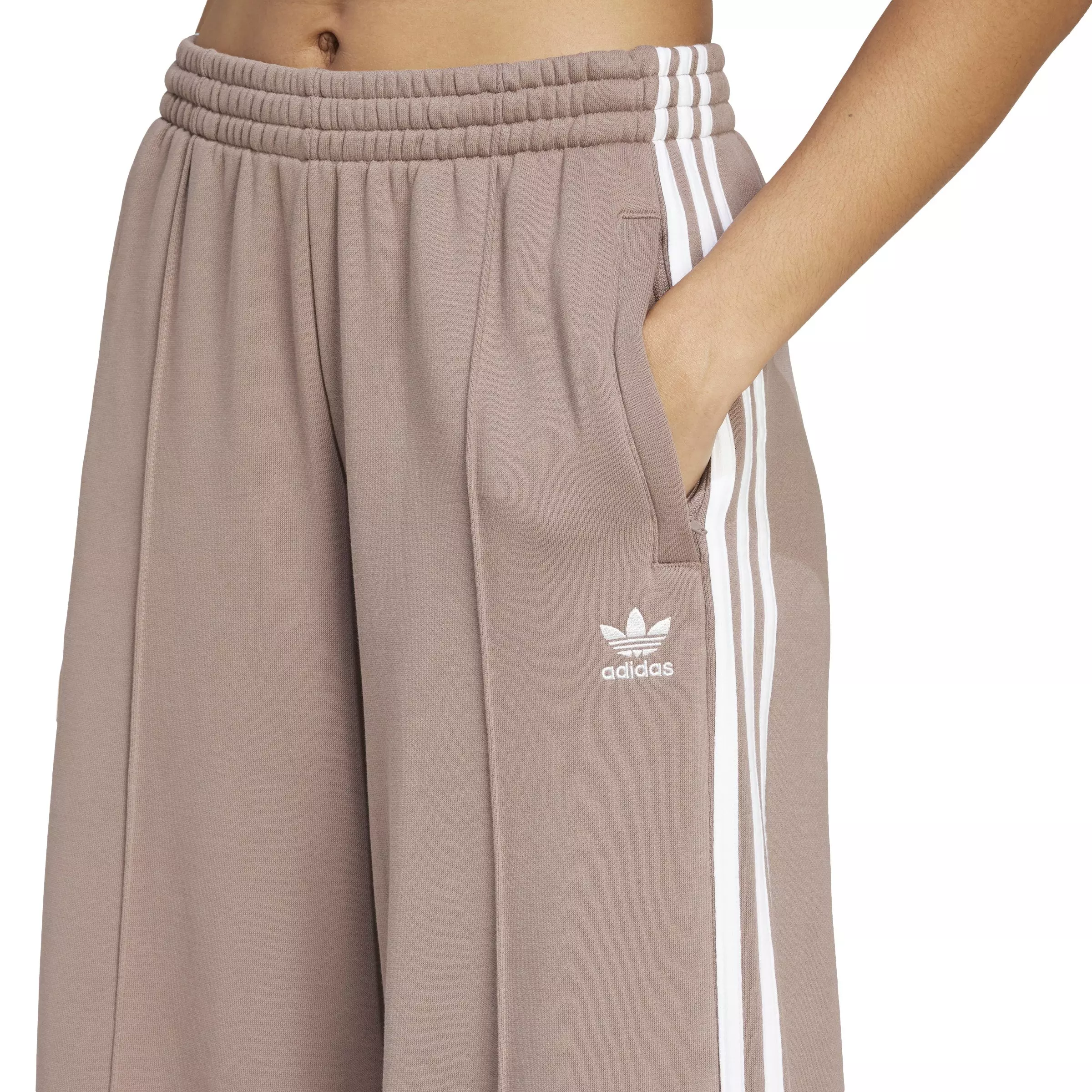 adidas Originals Women's 3-Stripes Loose French Terry Wide Leg Joggers -Brown - BROWN