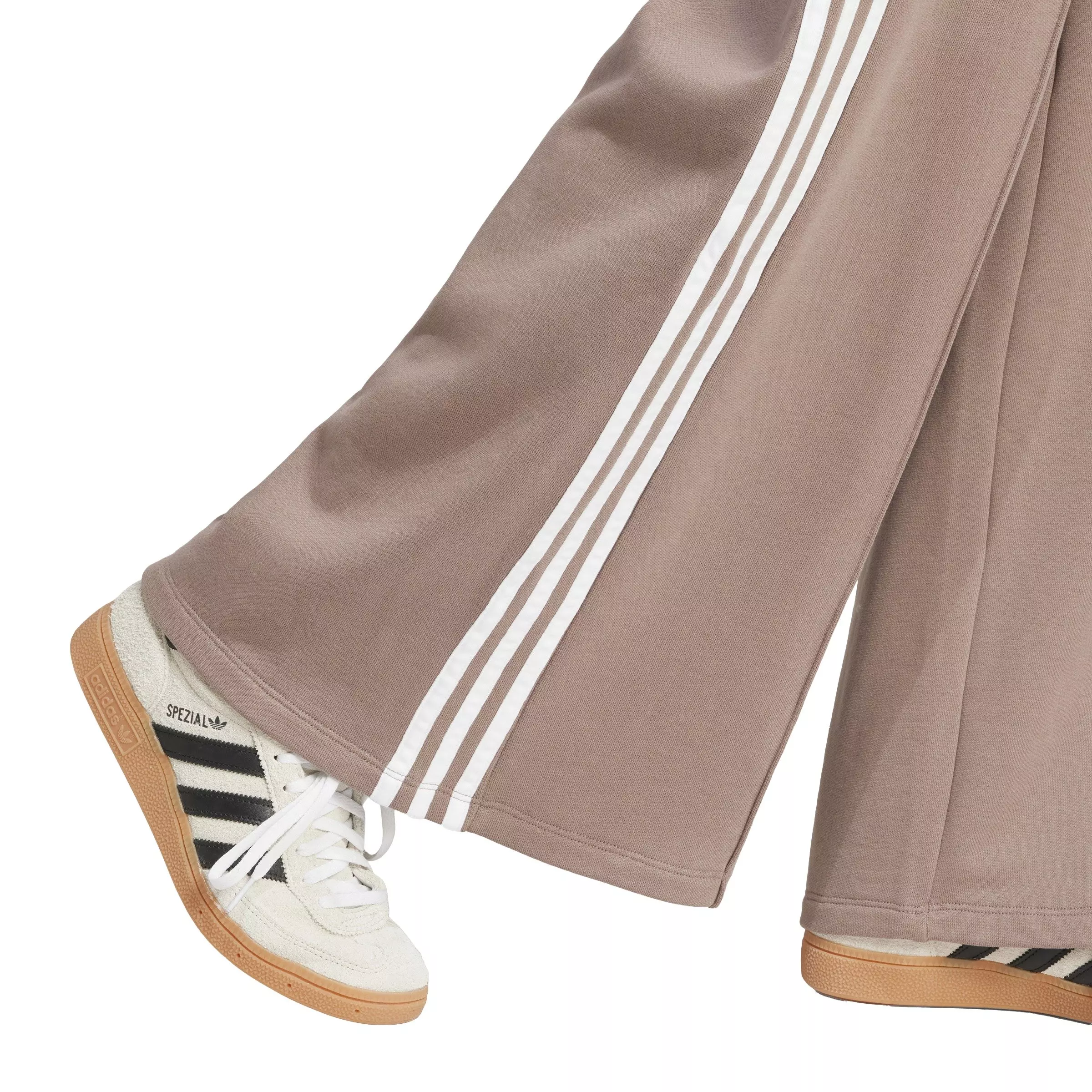 adidas Originals Women's 3-Stripes Loose French Terry Wide Leg Joggers -Brown - BROWN