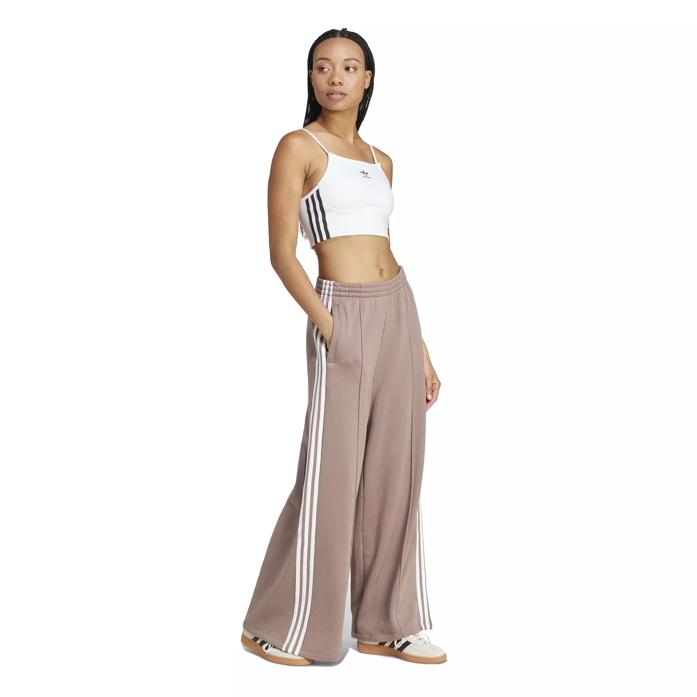 adidas Originals Women's 3-Stripes Loose French Terry Wide Leg Joggers - Brown - BROWN