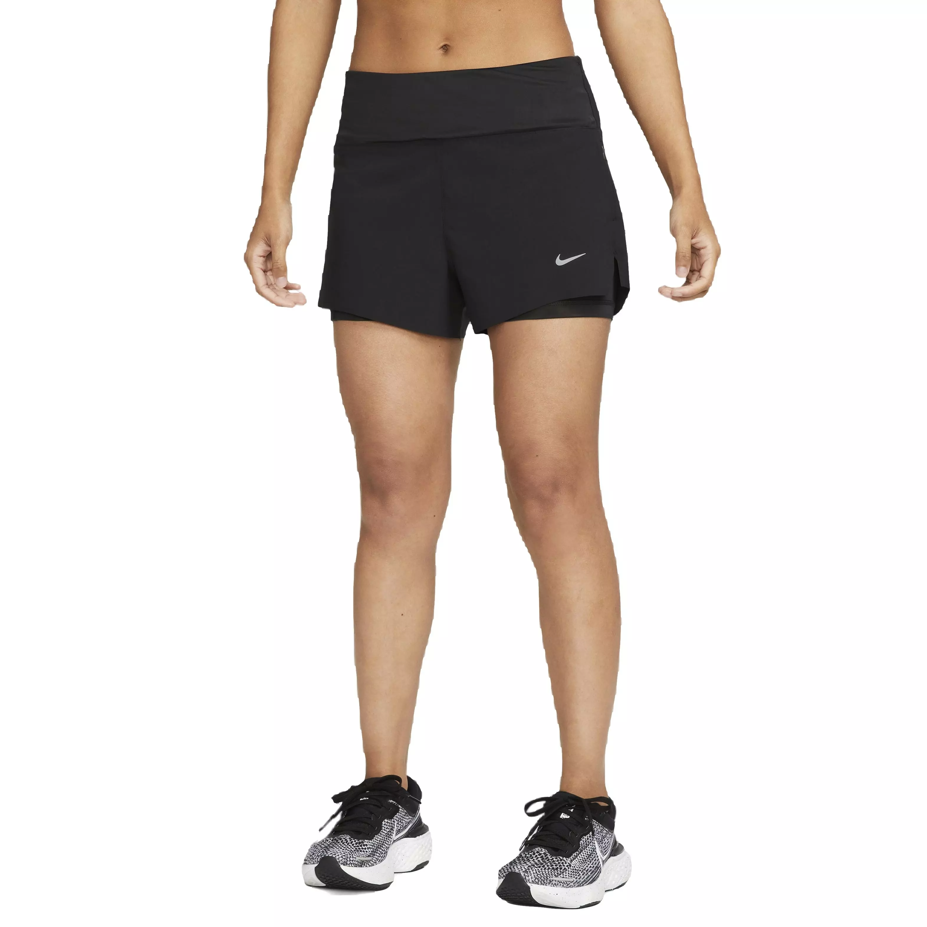 Nike Women's Dri-FIT Swift Mid-Rise 3" 2-in-1 Running Shorts with Pockets - BLACK