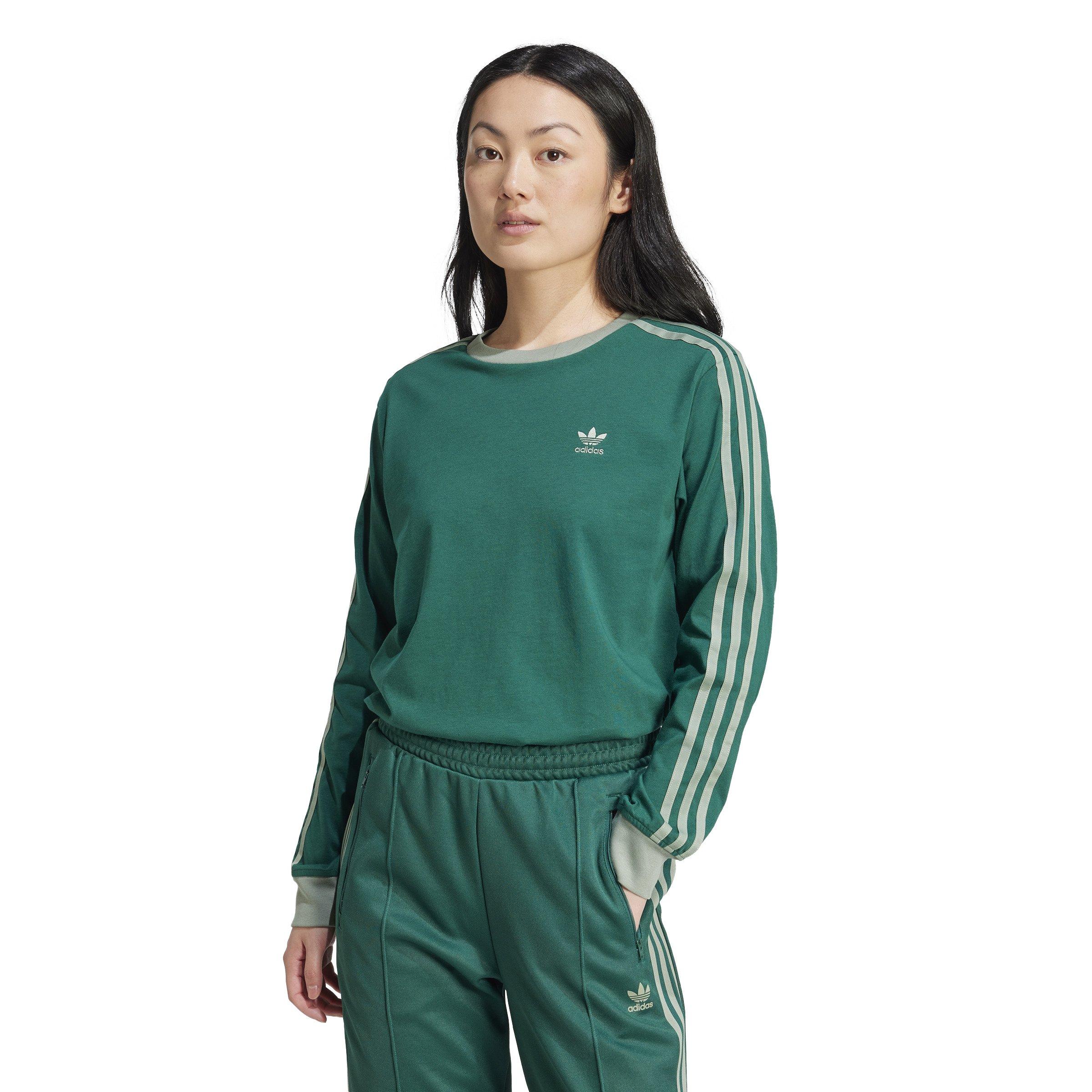 adidas Originals Women's Adicolor 3-Stripes Regular Long-Sleeve T-Shirt -Green - GREEN Thumbnail View 1