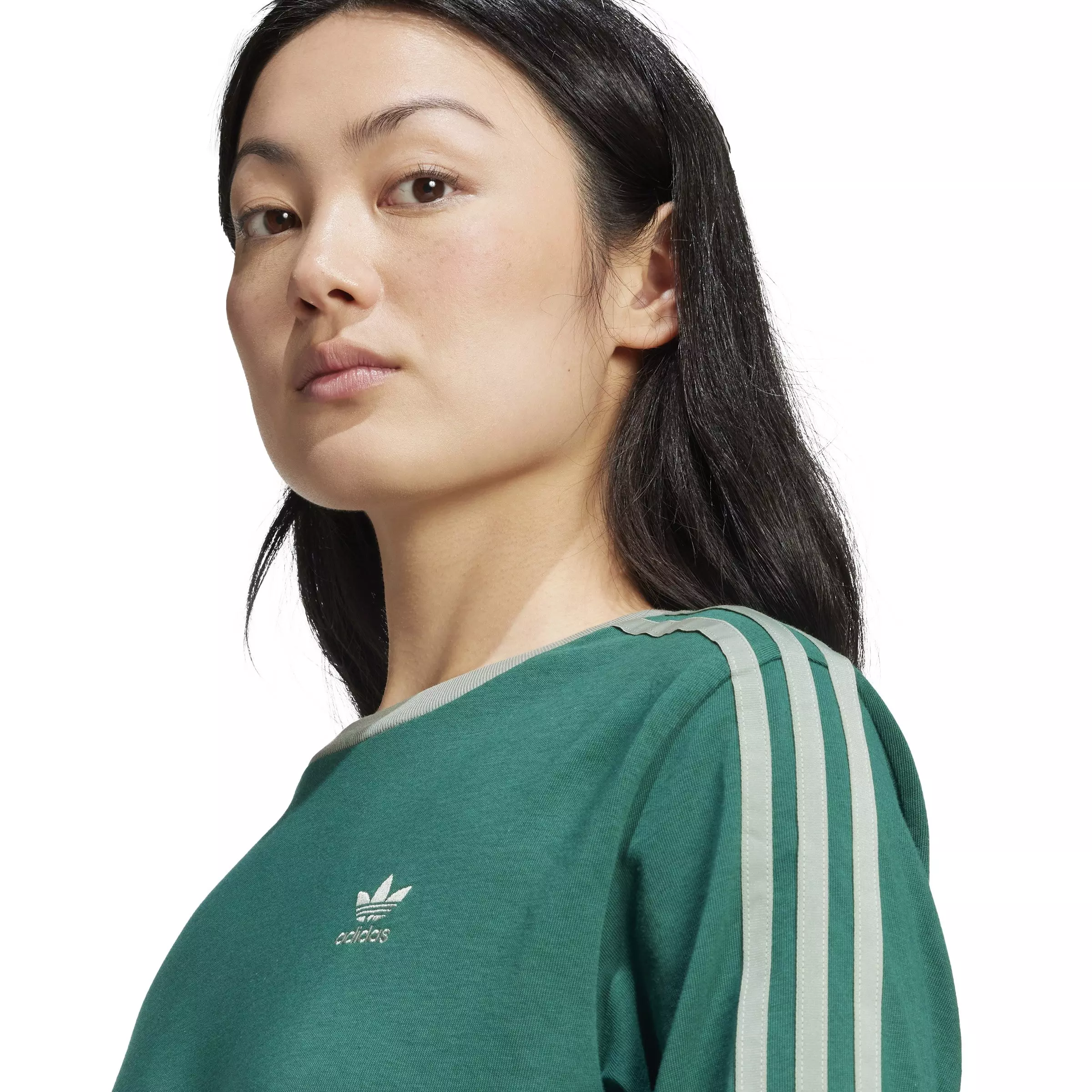 adidas Originals Women's Adicolor 3-Stripes Regular Long-Sleeve T-Shirt -Green - GREEN
