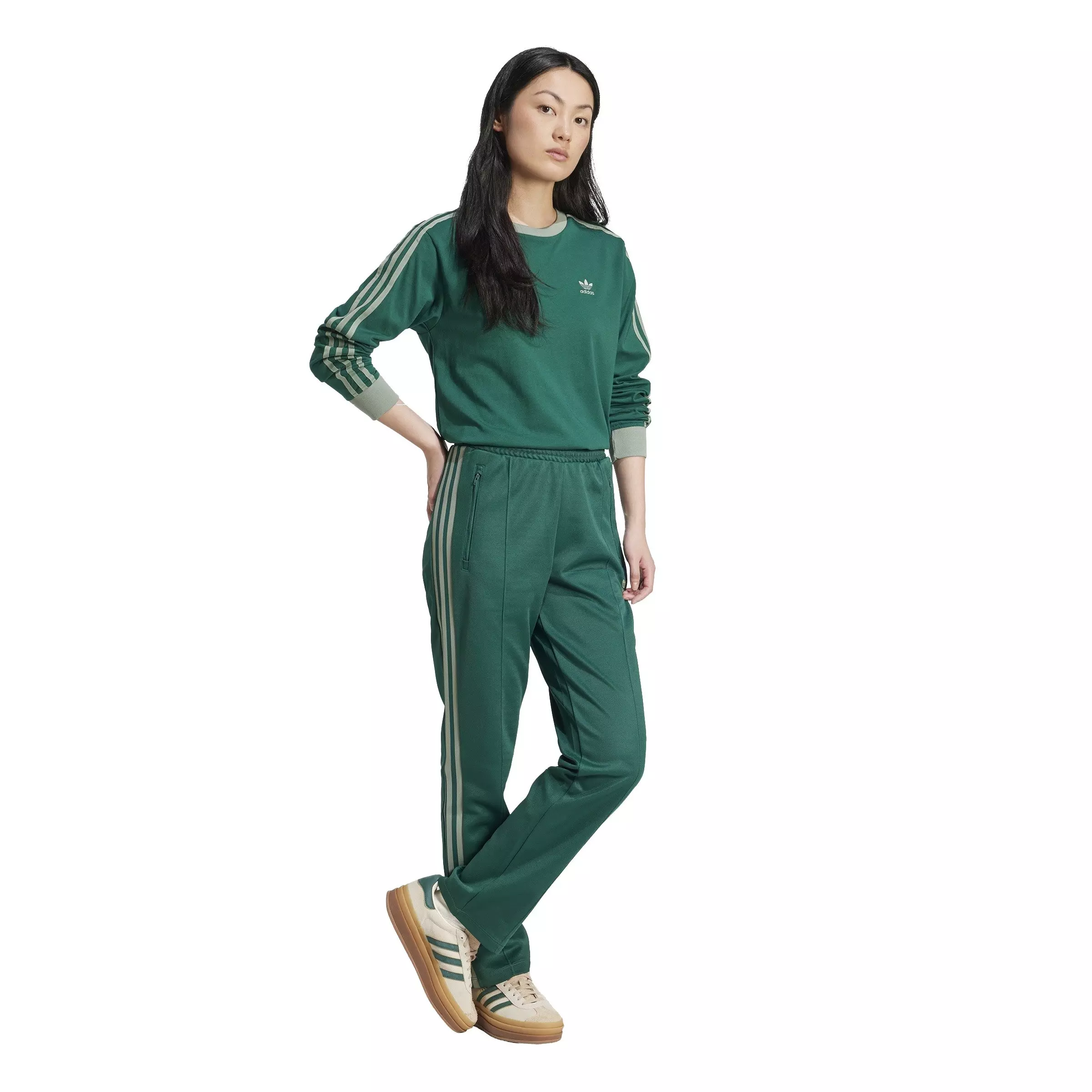 adidas Originals Women's Adicolor 3-Stripes Regular Long-Sleeve T-Shirt -Green - GREEN