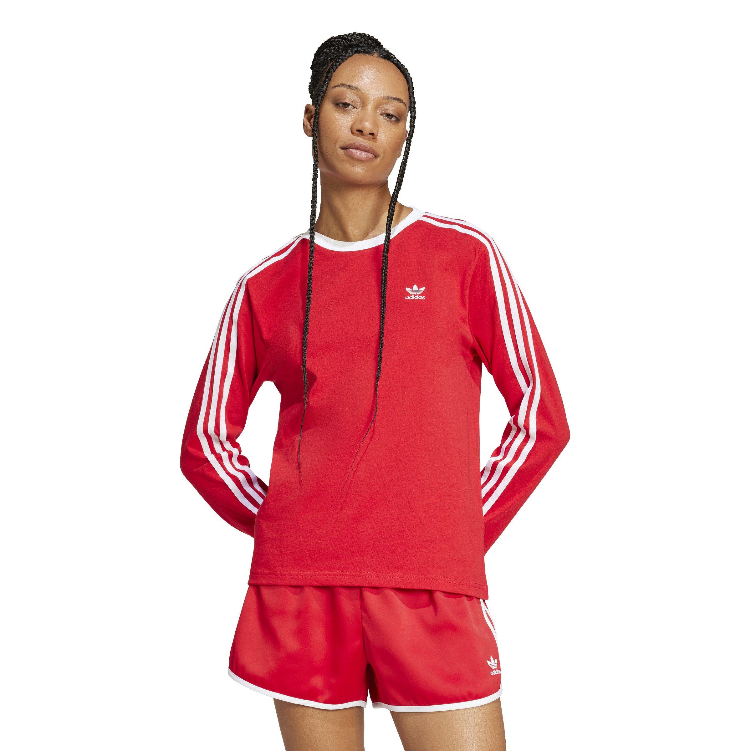 adidas Originals Women's Adicolor 3-Stripes Regular Long-Sleeve T-Shirt -Red - RED Thumbnail View 1