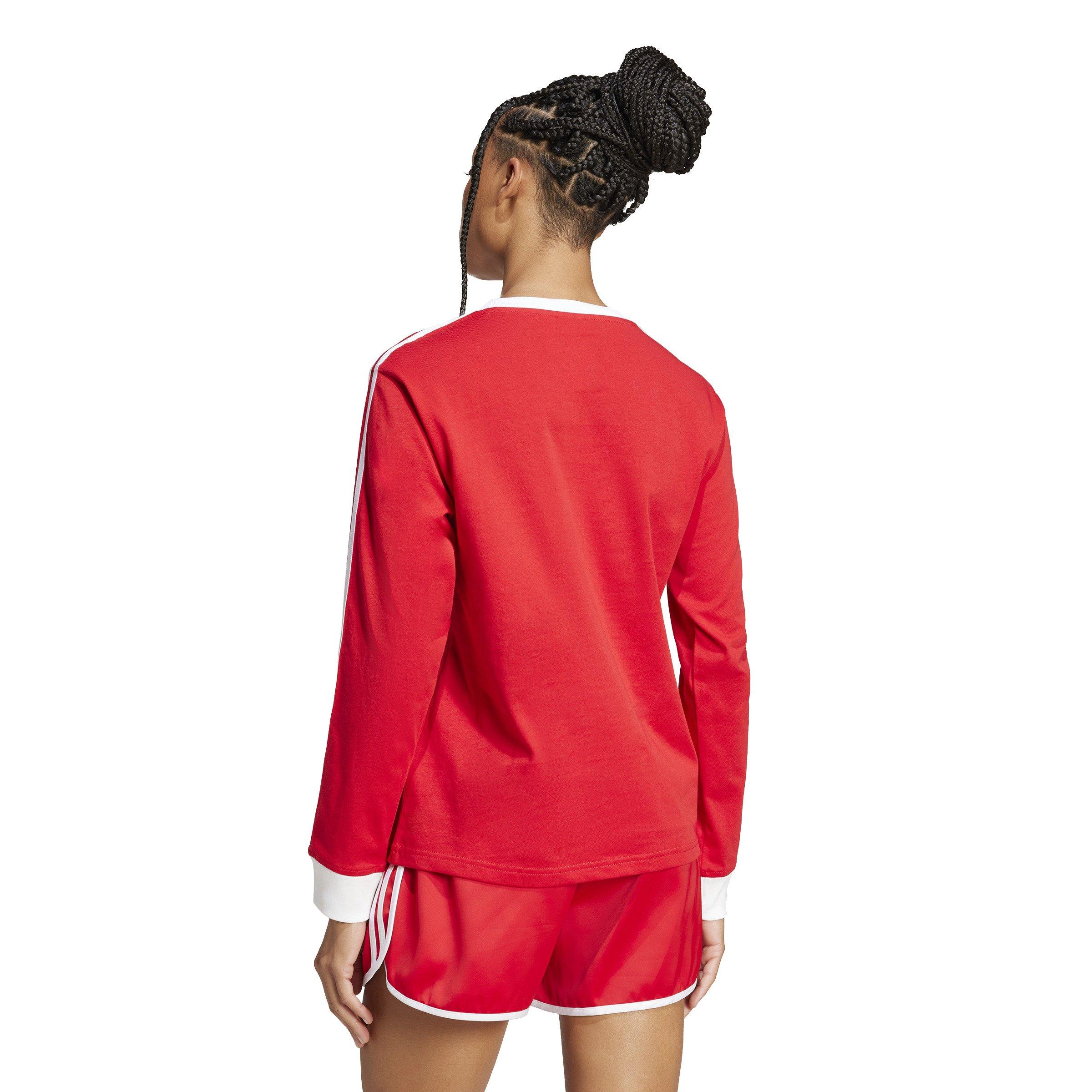 adidas Originals Women's Adicolor 3-Stripes Regular Long-Sleeve T-Shirt -Red - RED Thumbnail View 2