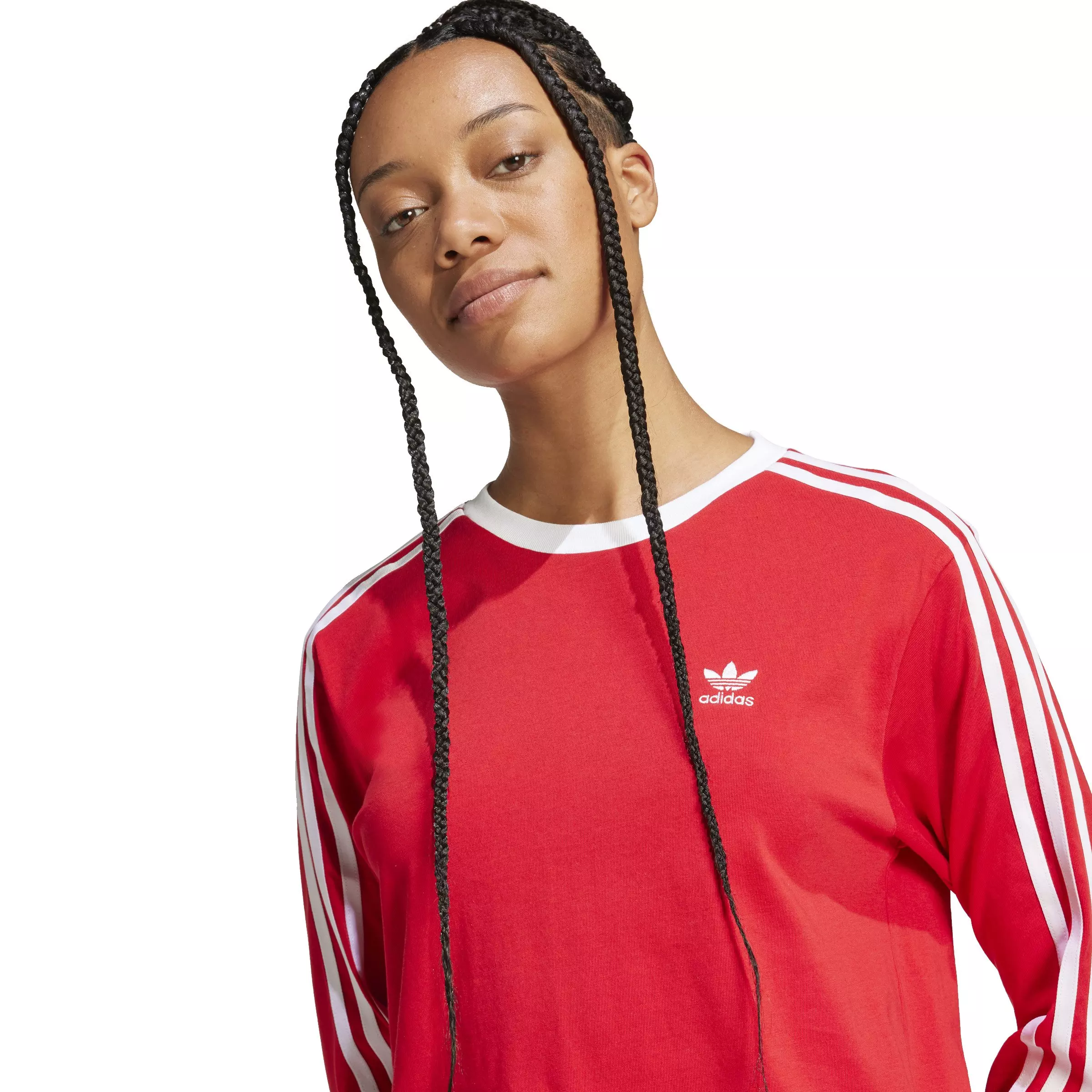 adidas Originals Women's Adicolor 3-Stripes Regular Long-Sleeve T-Shirt -Red - RED