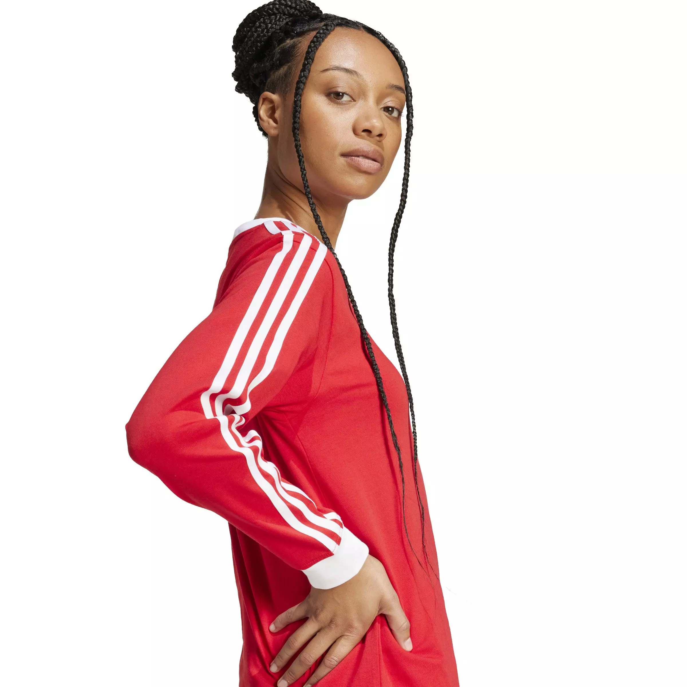 adidas Originals Women's Adicolor 3-Stripes Regular Long-Sleeve T-Shirt -Red - RED