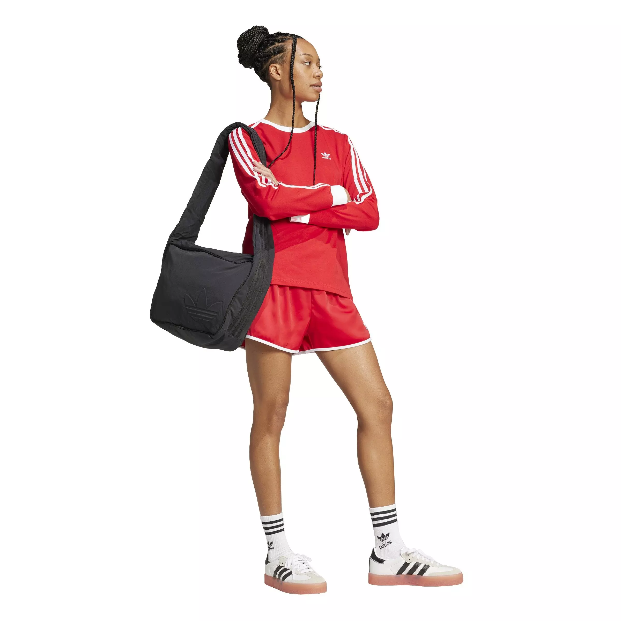 adidas Originals Women's Adicolor 3-Stripes Regular Long-Sleeve T-Shirt -Red - RED