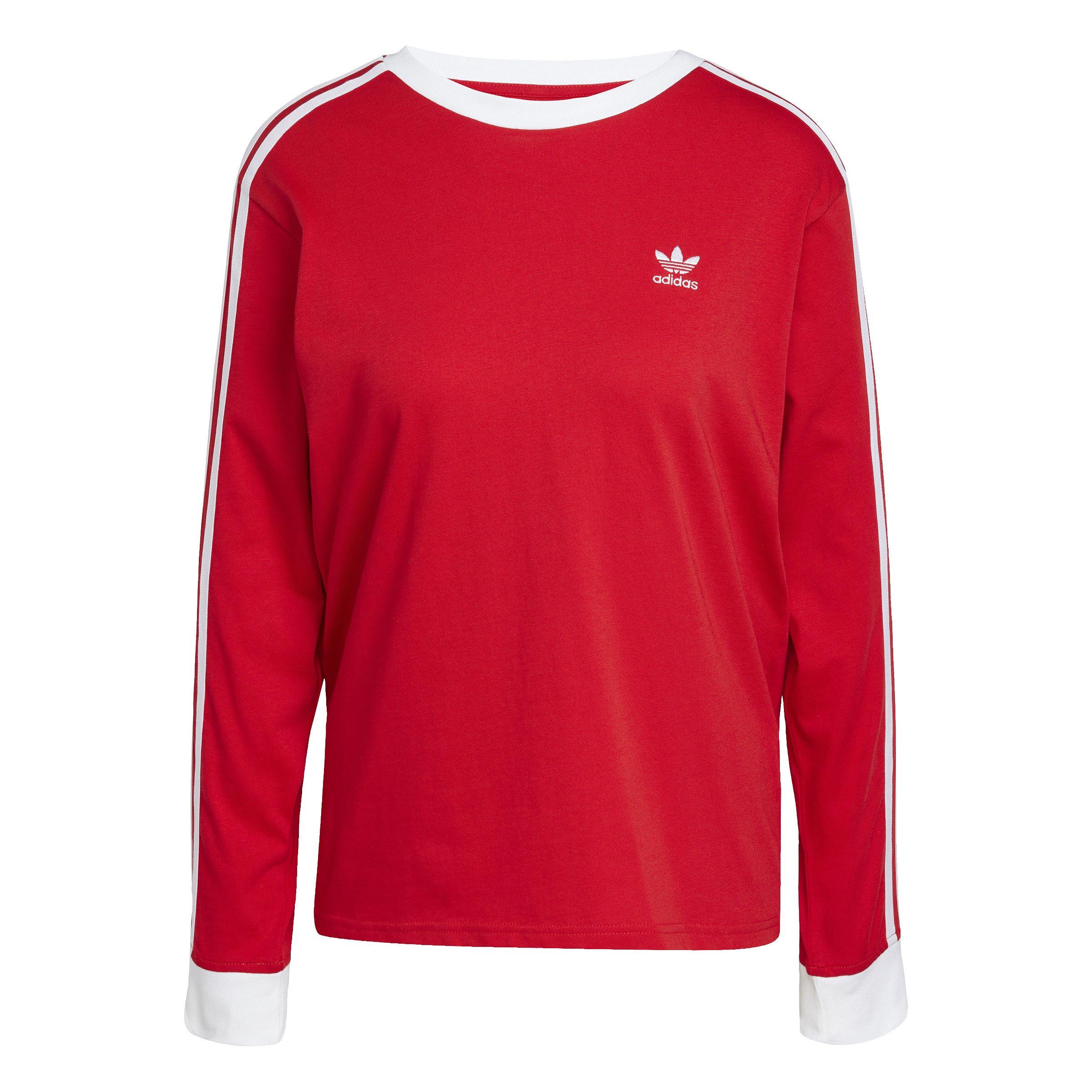 adidas Originals Women's Adicolor 3-Stripes Regular Long-Sleeve T-Shirt -Red - RED Thumbnail View 6
