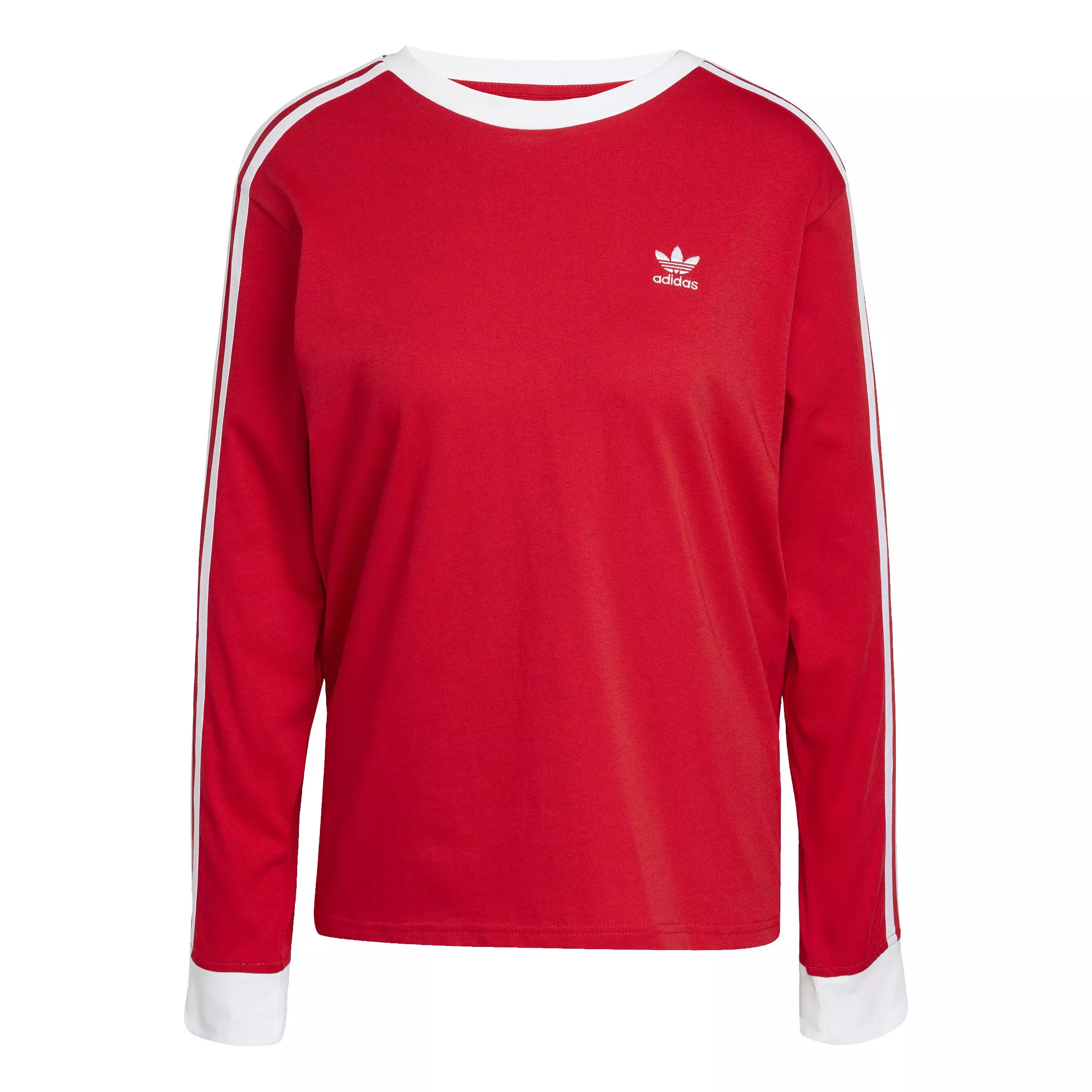 adidas Originals Women's Adicolor 3-Stripes Regular Long-Sleeve T-Shirt -Red - RED