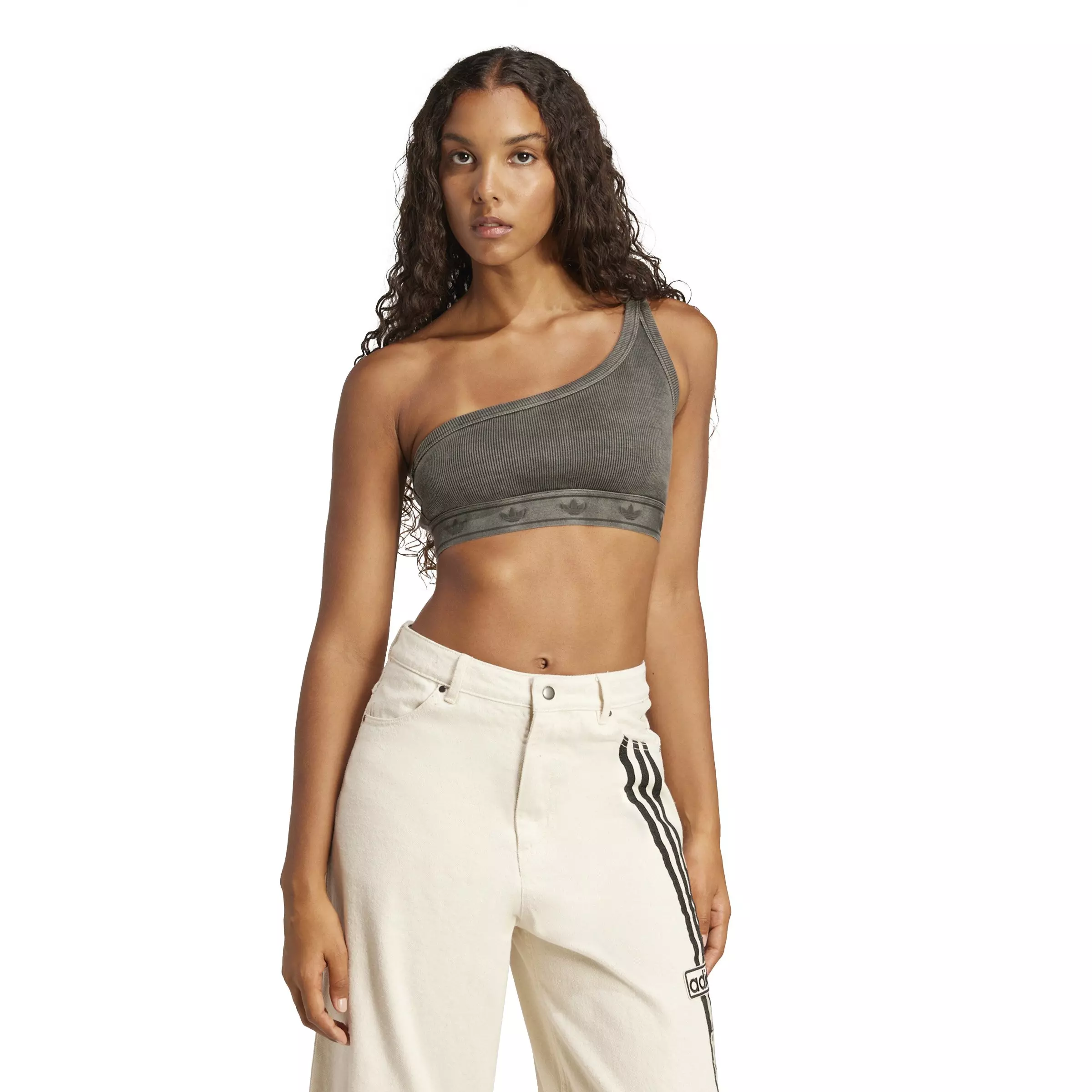 adidas Originals Women's Ribbed One-Shoulder Top -Black - BLACK