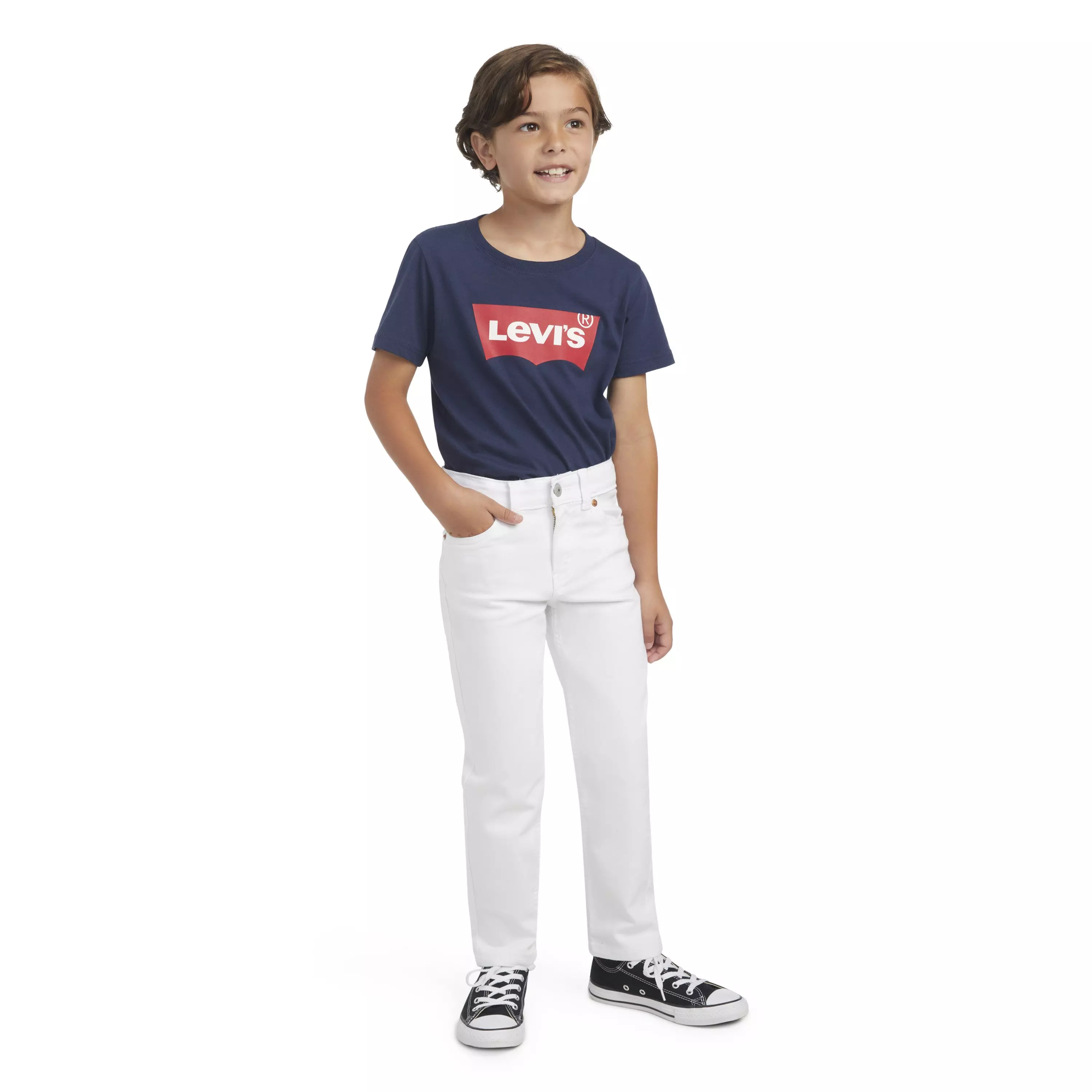 Levi's 502 Strong Performance Tapered Fit White Wash Little Boys' White Denim Jeans - WHITE