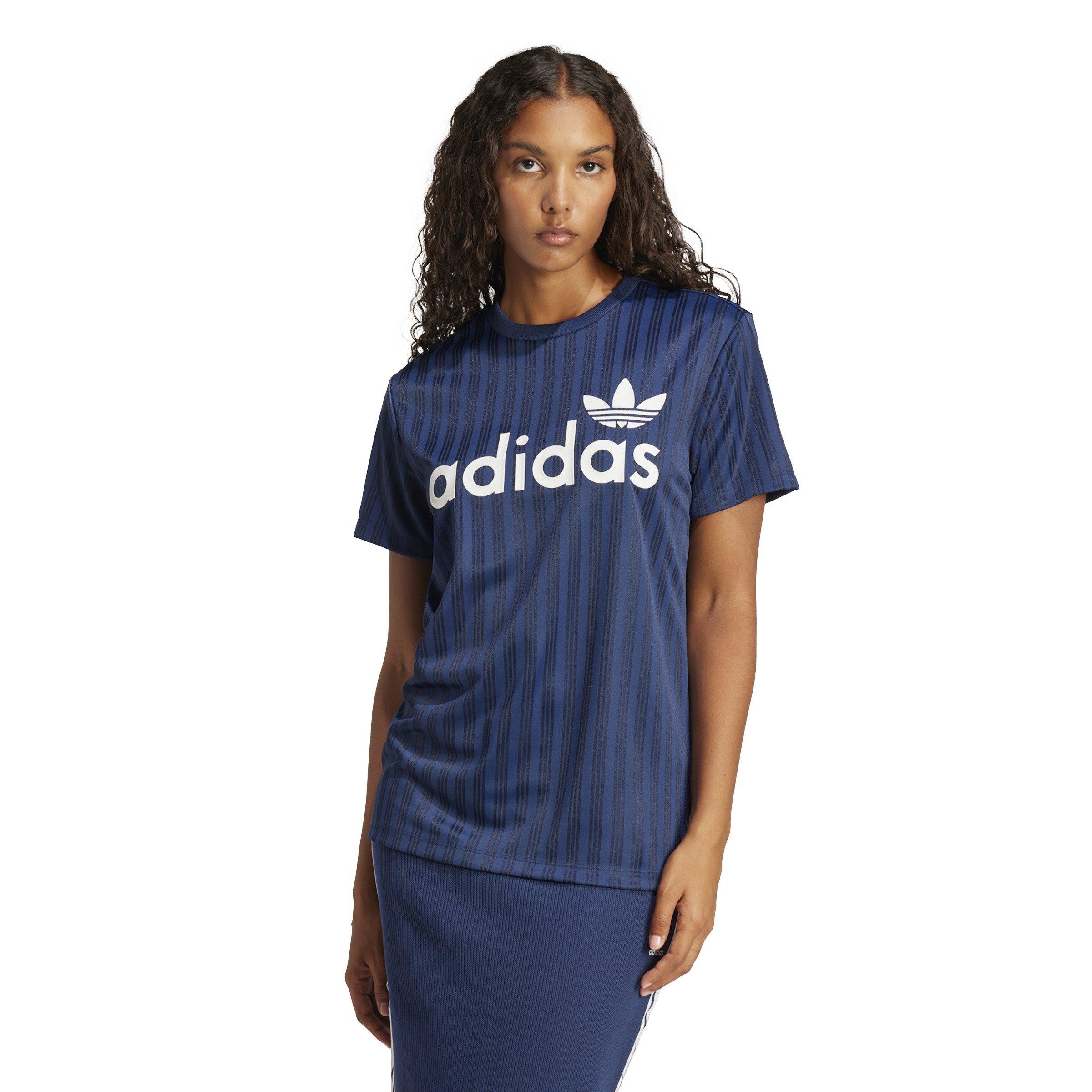 adidas Originals Women's Linear Graphic Boyfriend T-Shirt -Blue - BLUE Thumbnail View 1