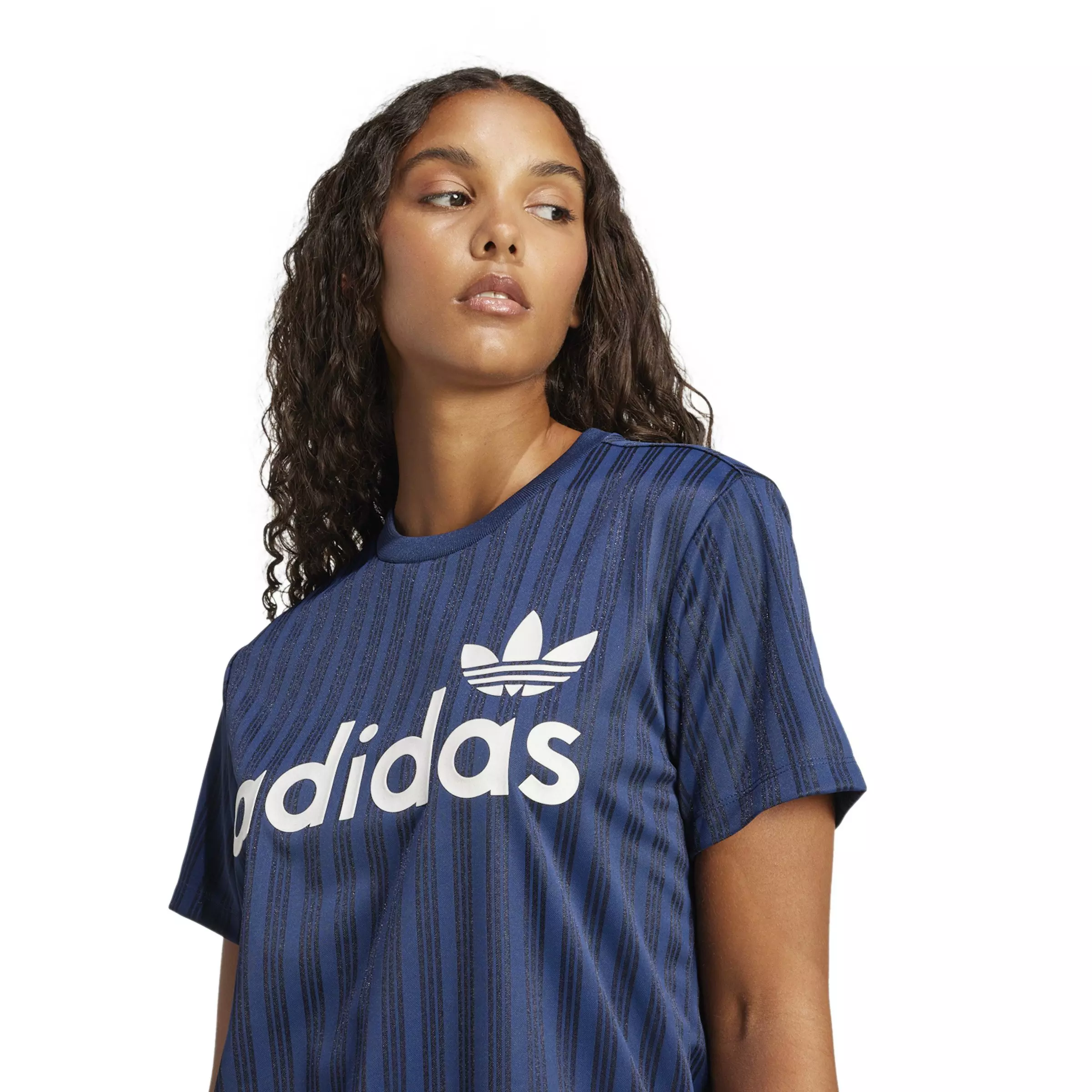 adidas Originals Women's Linear Graphic Boyfriend T-Shirt -Blue - BLUE