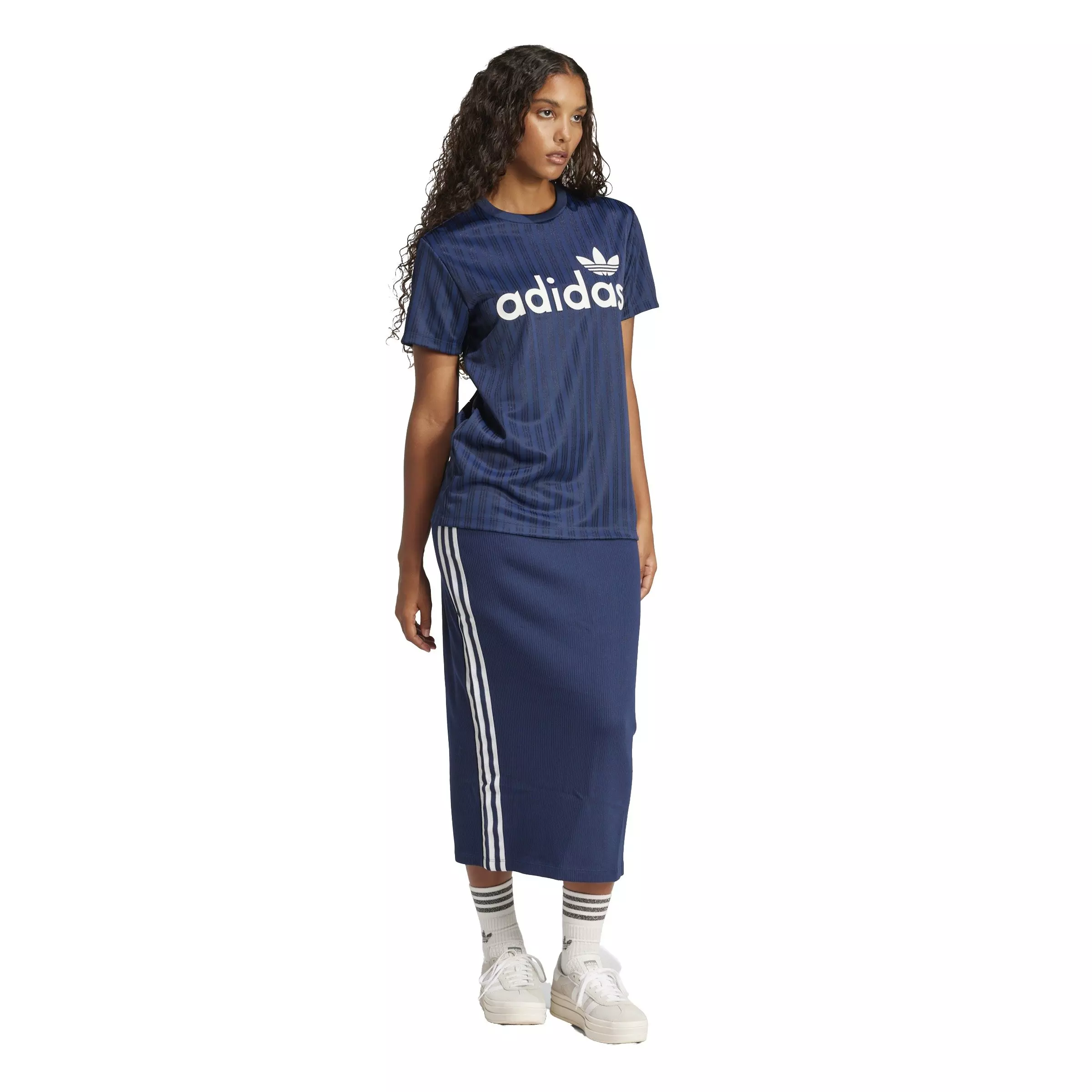 adidas Originals Women's Linear Graphic Boyfriend T-Shirt -Blue - BLUE