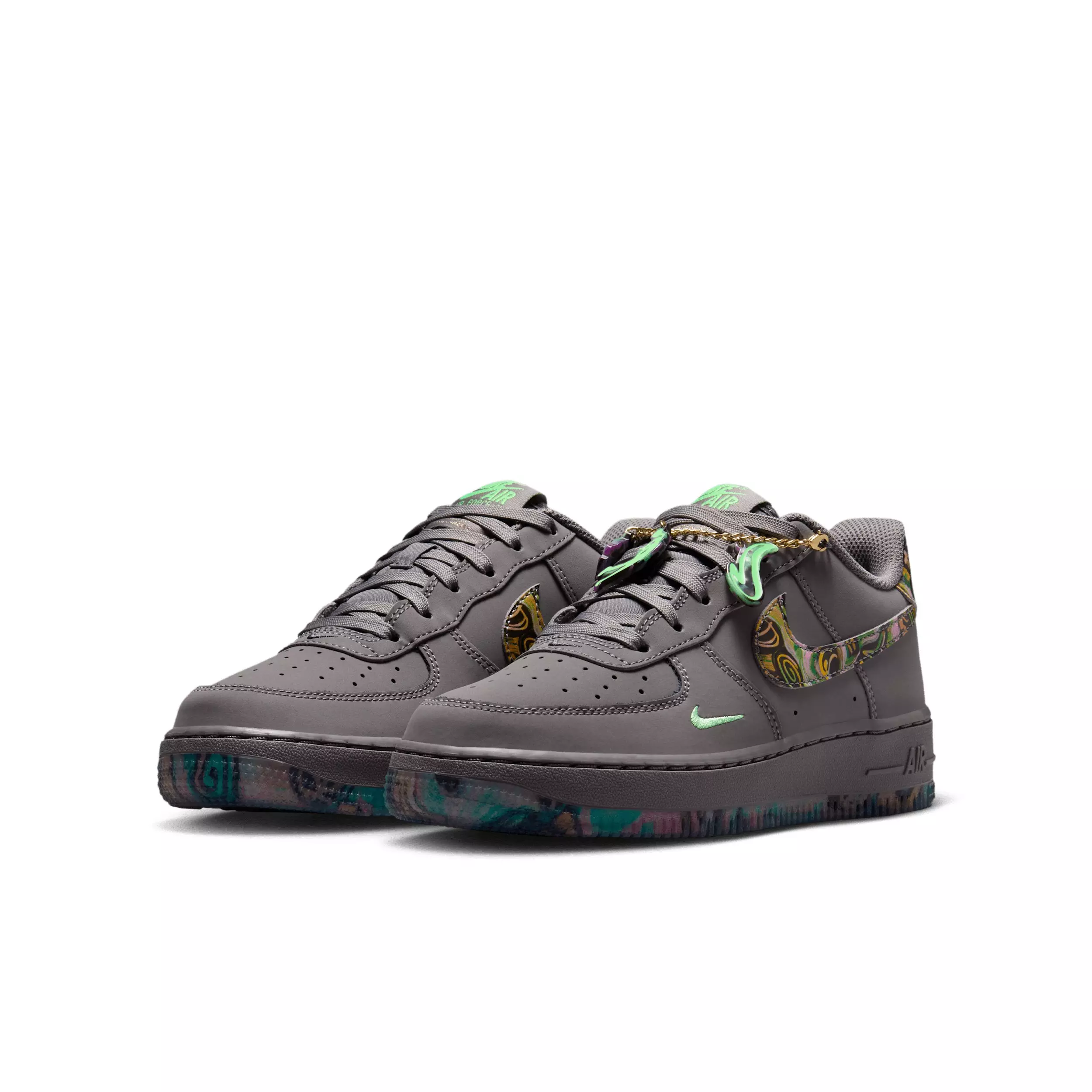Nike Air Force 1 "Pencil Point/Illusion Green/Dark Raisin/Multi-Color" Grade School Boys' Shoe - PENCIL/GREEN/DK RAISIN/MULTI COLOR