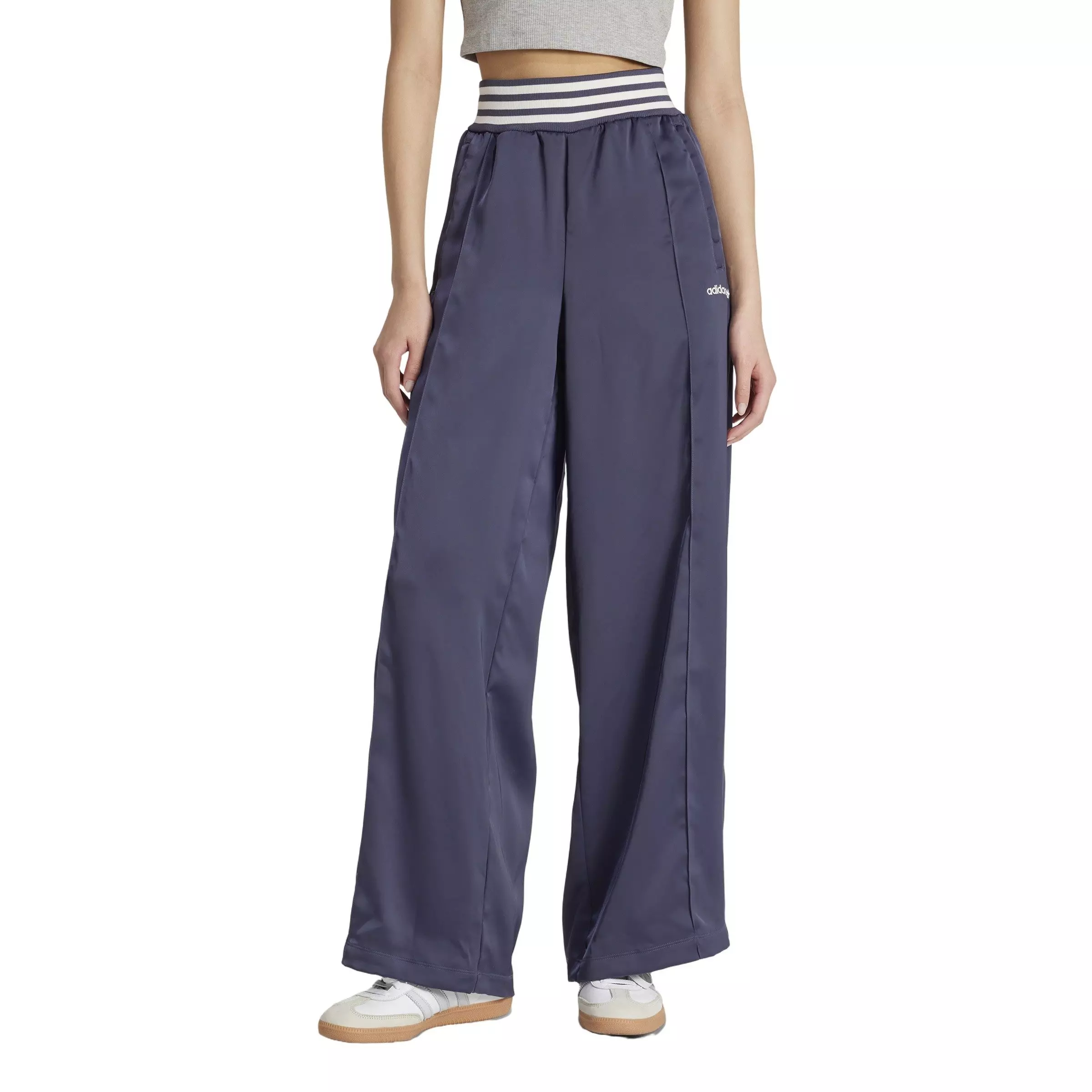 adidas Originals Women's Striped Rib Wide Leg​ Tracksuit Bottoms -Blue - BLUE