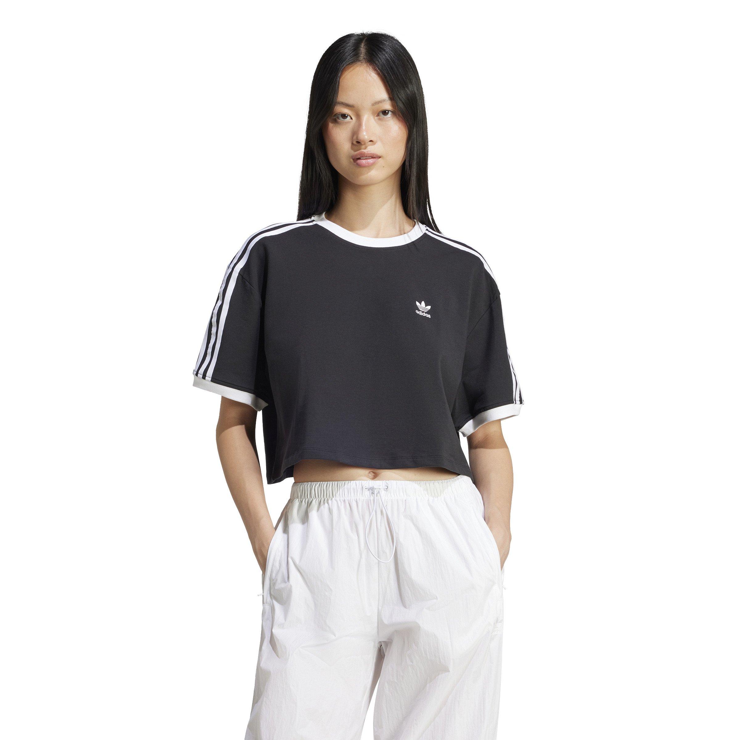 adidas Originals Women's Adicolor 3-Stripes Loose Crop Tee -Black - BLACK