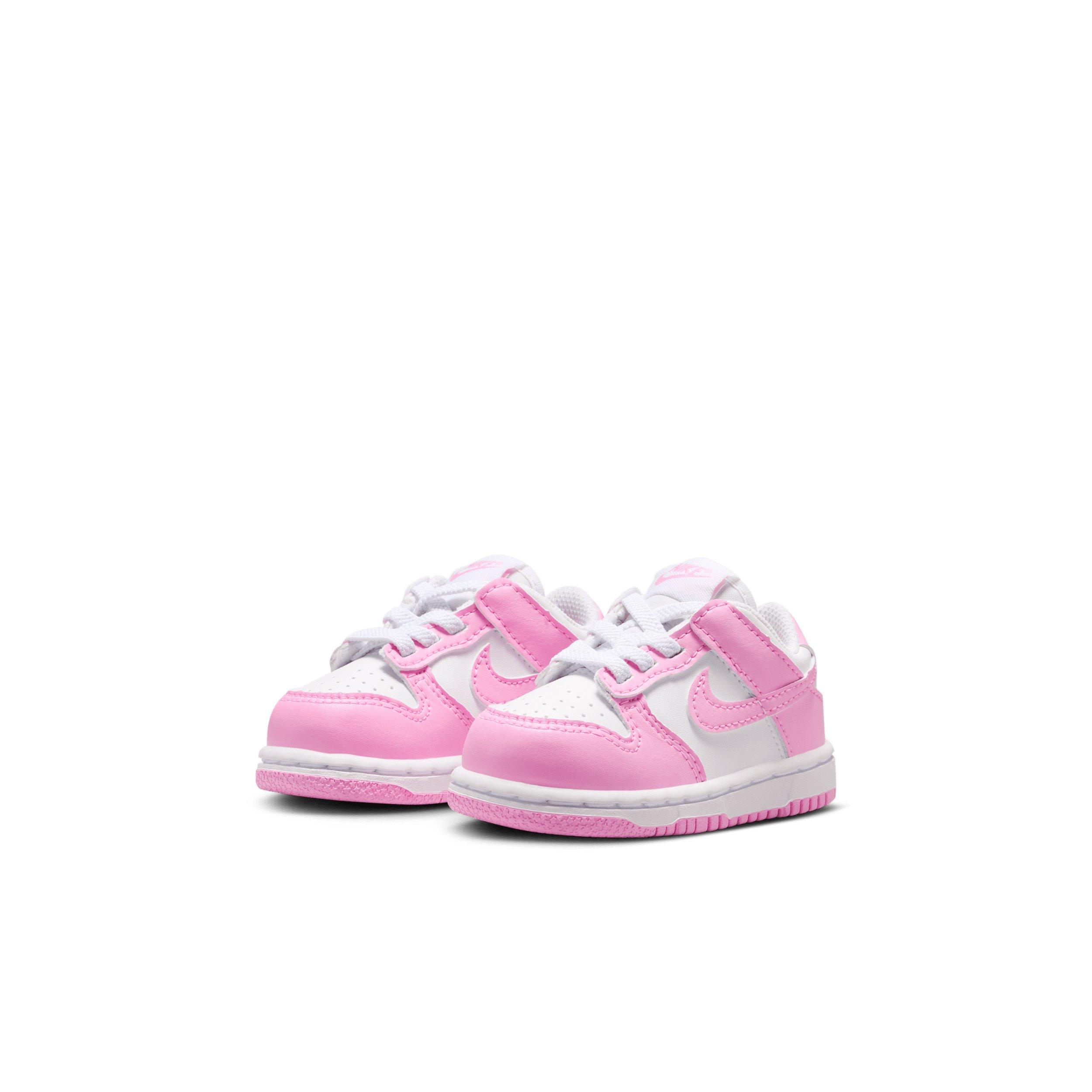 Nike Dunk Low "White/White/White/Pink Rise" Infant Girls' Shoe - WHITE/WHITE/WHITE/PINK Thumbnail View 3