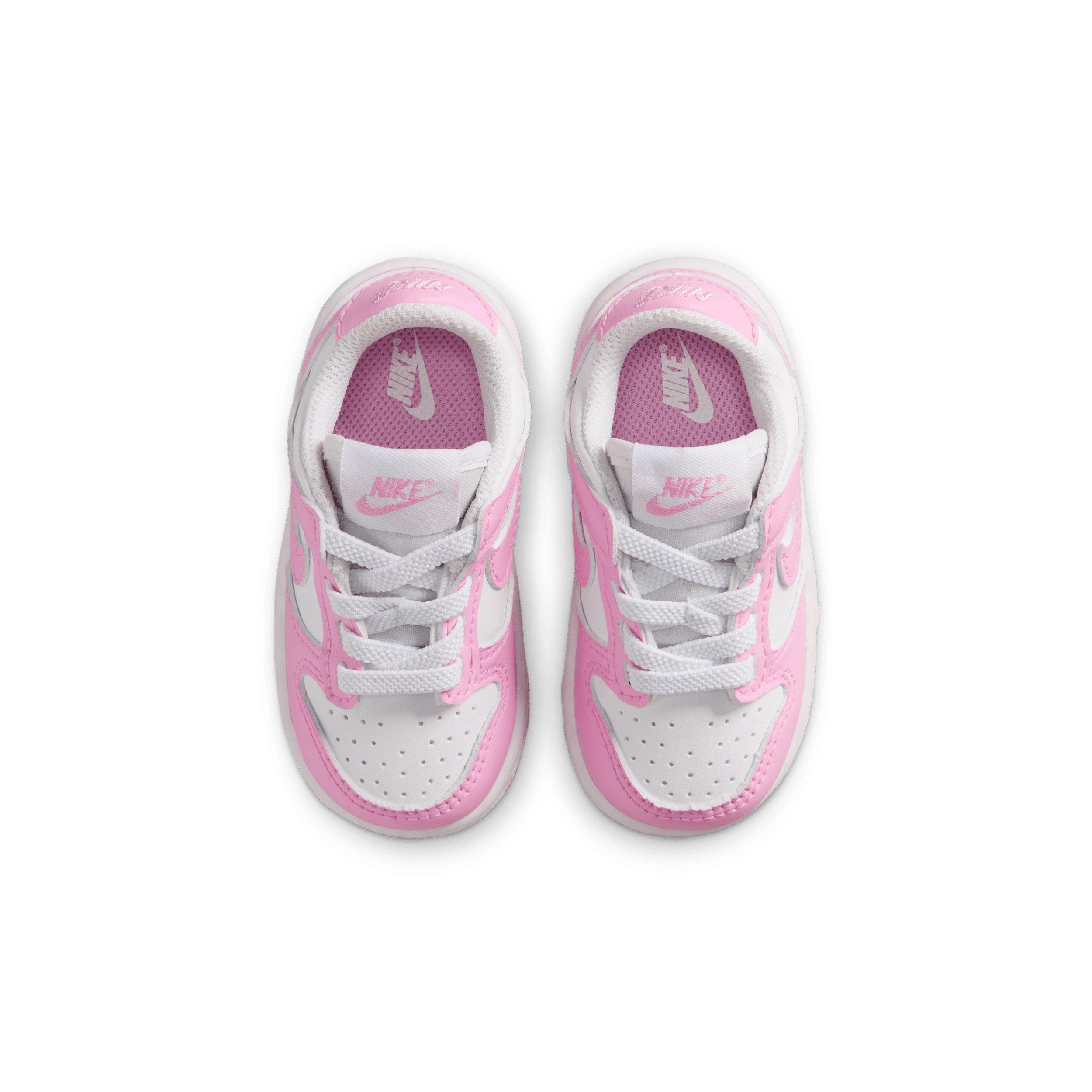Nike Dunk Low "White/White/White/Pink Rise" Infant Girls' Shoe - WHITE/WHITE/WHITE/PINK Thumbnail View 4