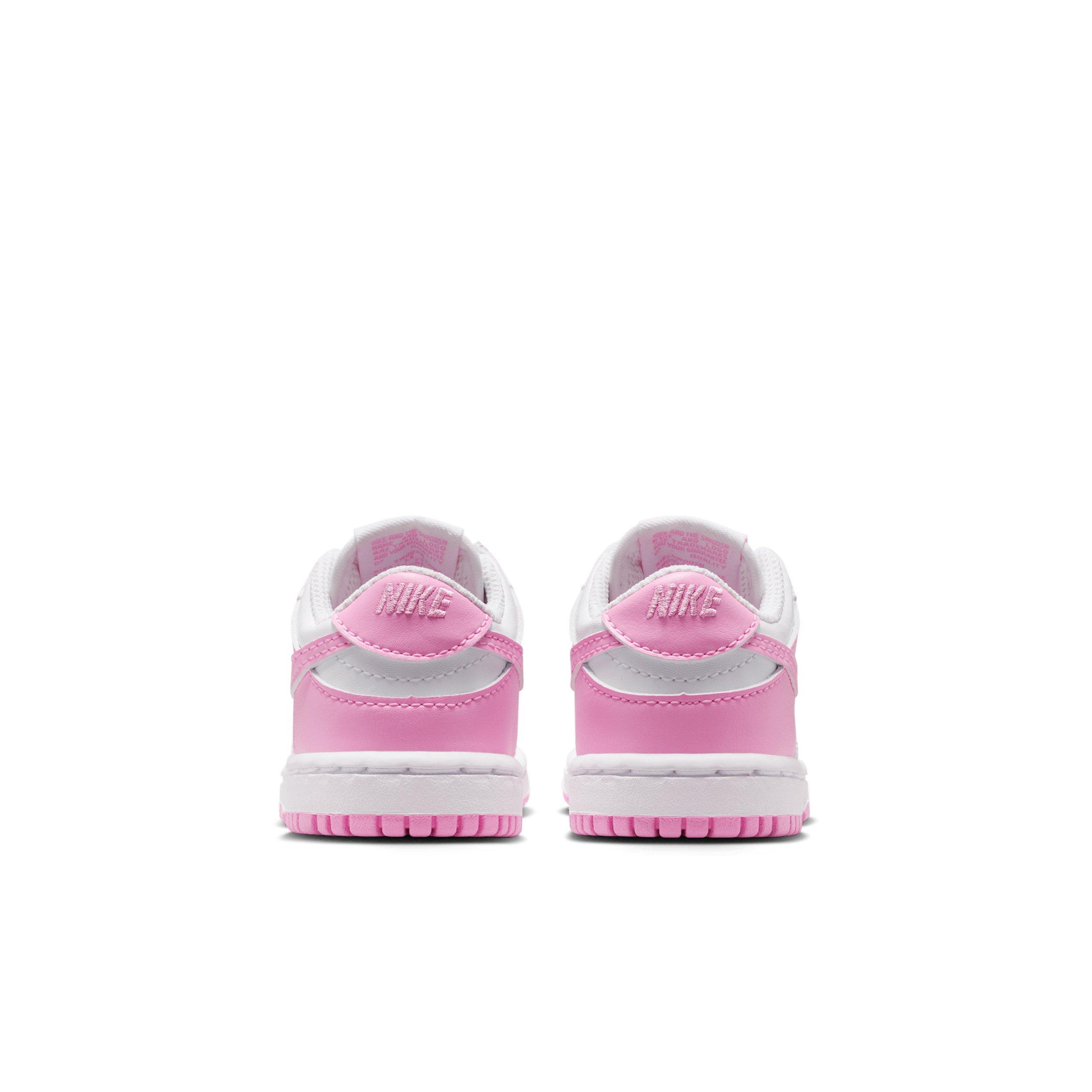 Nike Dunk Low "White/White/White/Pink Rise" Infant Girls' Shoe - WHITE/WHITE/WHITE/PINK Thumbnail View 5