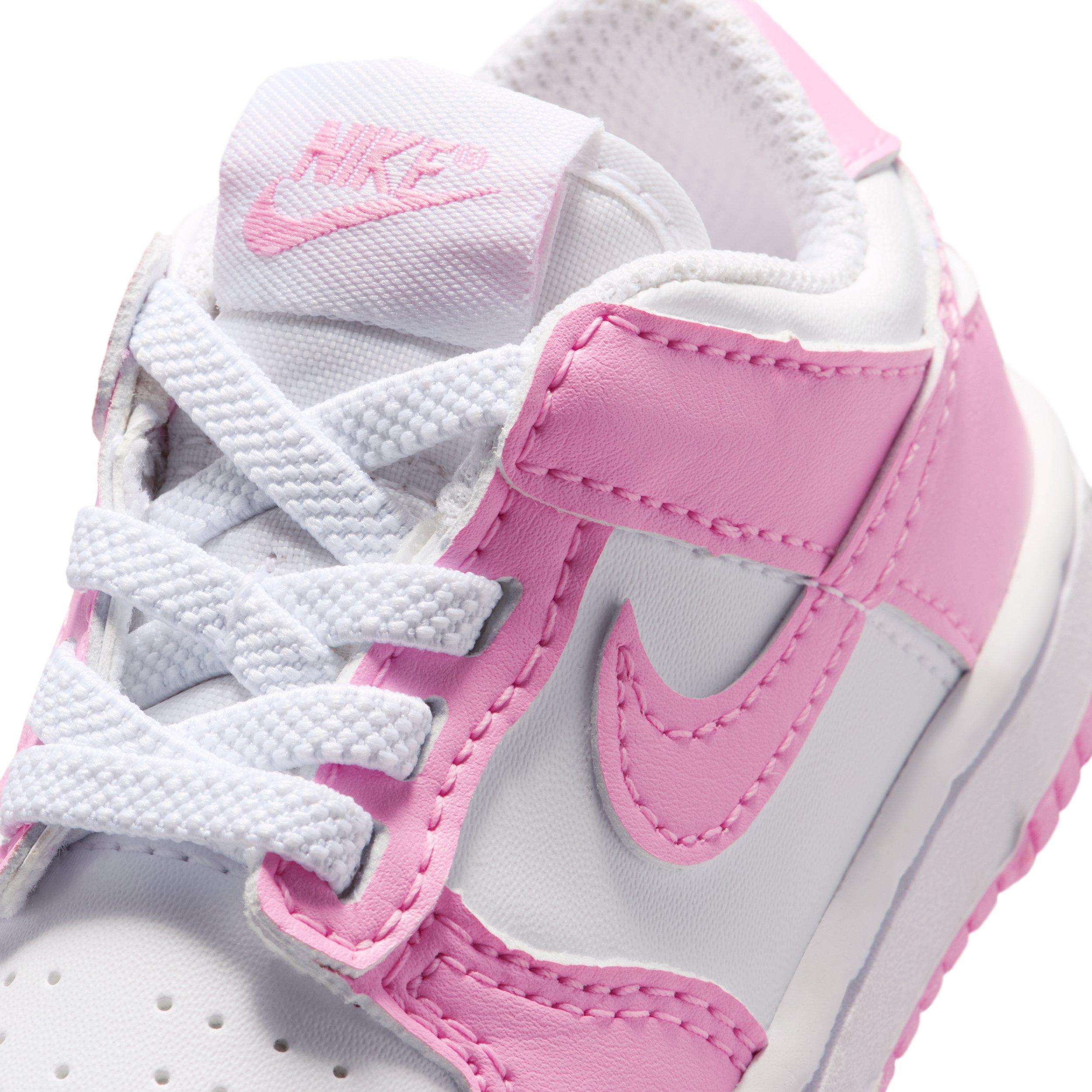 Nike Dunk Low "White/White/White/Pink Rise" Infant Girls' Shoe - WHITE/WHITE/WHITE/PINK Thumbnail View 7