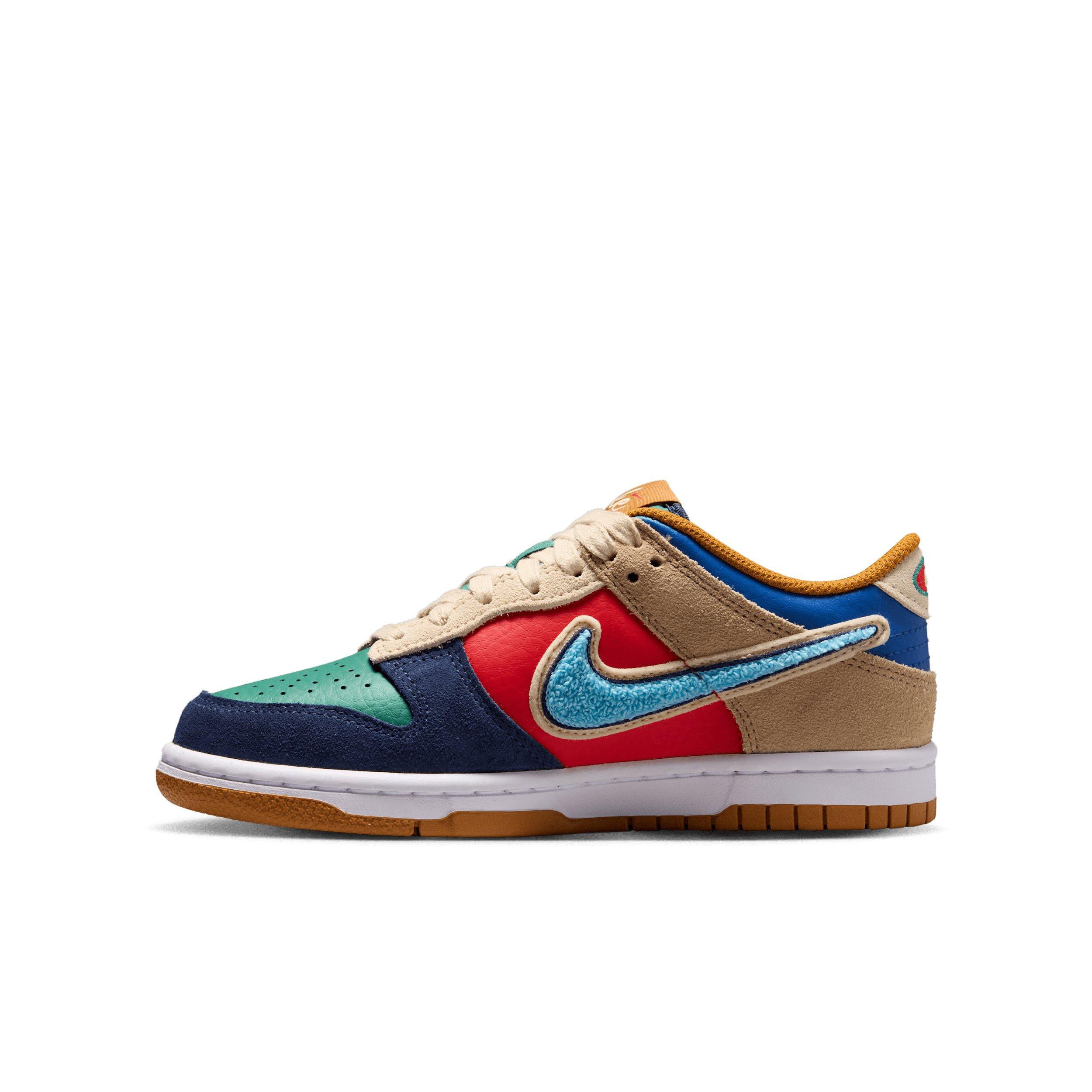 Nike Dunk Low Grade School Boys' "Midnight Navy/Green Noise/Linen/Speed Red" Shoe