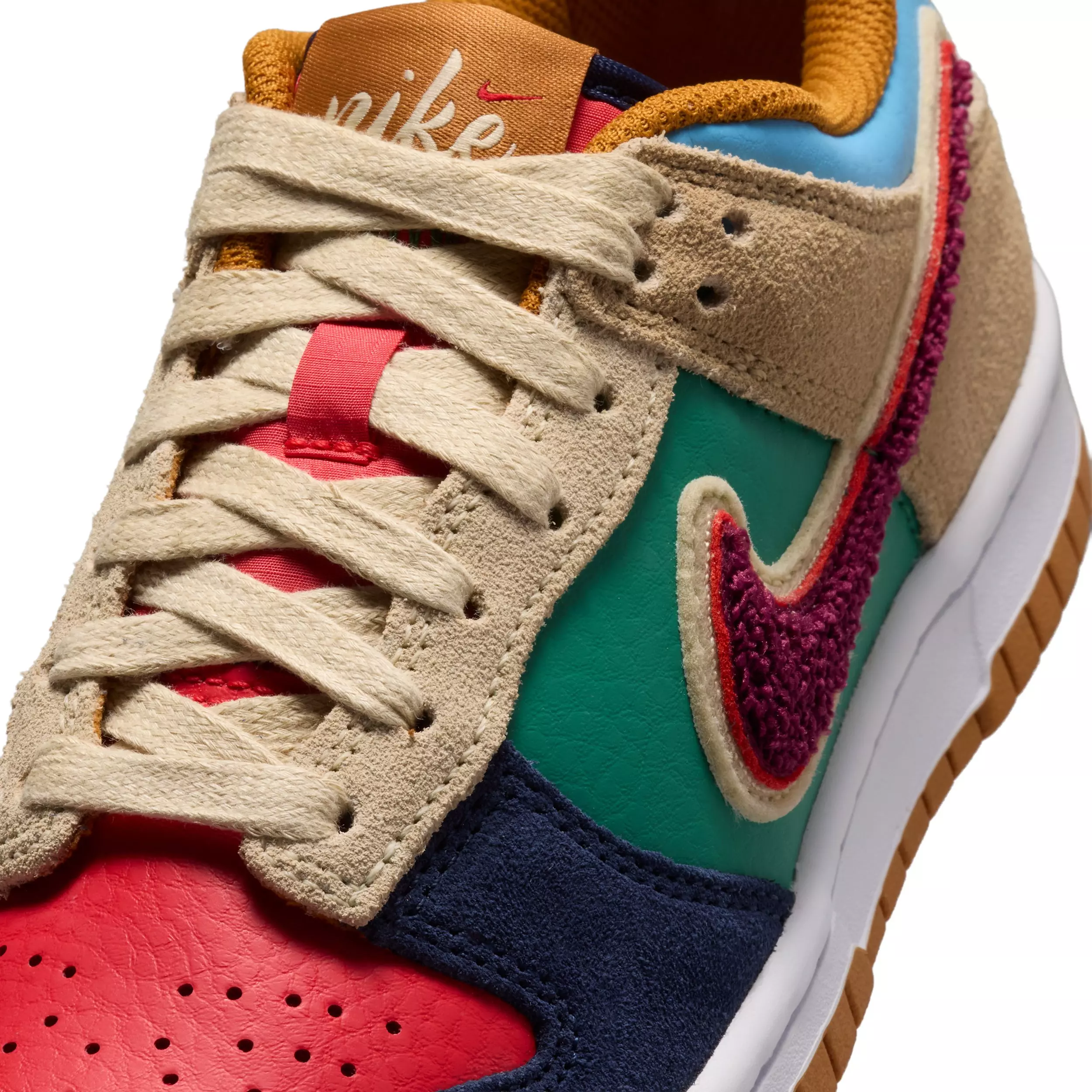 Nike Dunk Low "Midnight Navy/Green Noise/Linen/Speed Red" Grade School Boys' Shoe - NAVY/GREEN/LINEN/RED