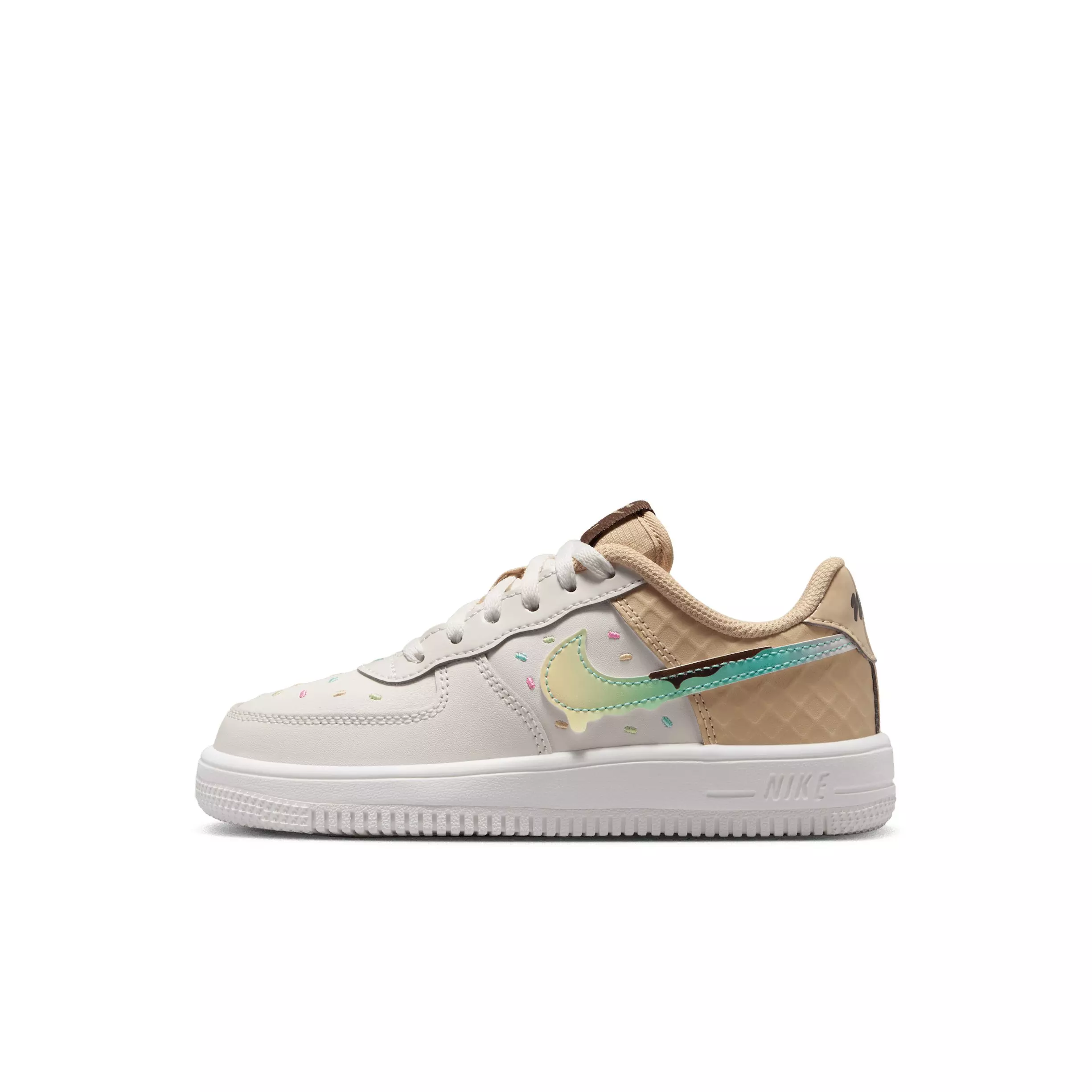 Nike Force 1 Low "Sail/Sesame/Bleached Turquoise/Multi-Color" Preschool Boys' Shoe - SAIL/SESAME/TURQUISE/MULTI COLOR