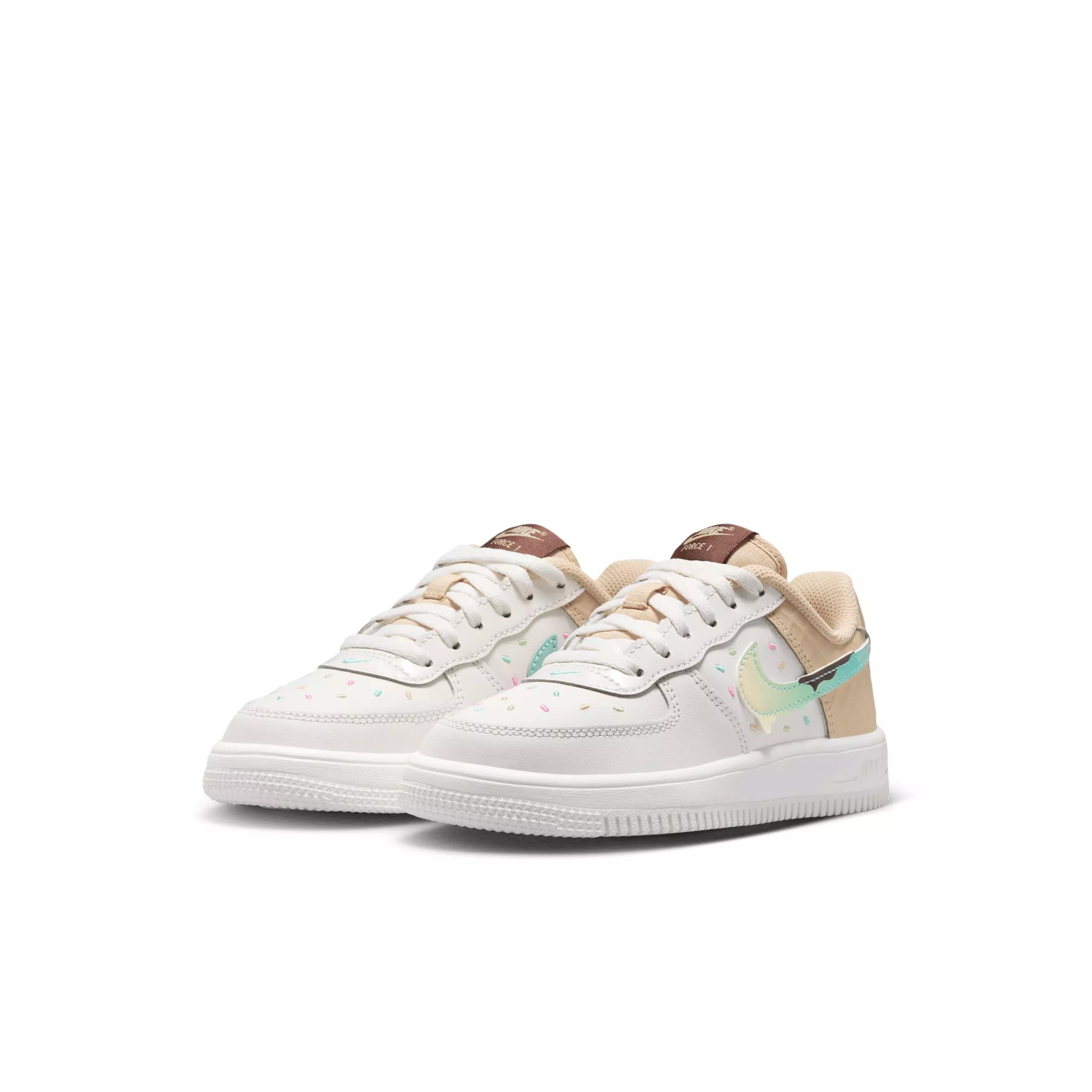 Nike Force 1 Low "Sail/Sesame/Bleached Turquoise/Multi-Color" Preschool Boys' Shoe - SAIL/SESAME/TURQUISE/MULTI COLOR